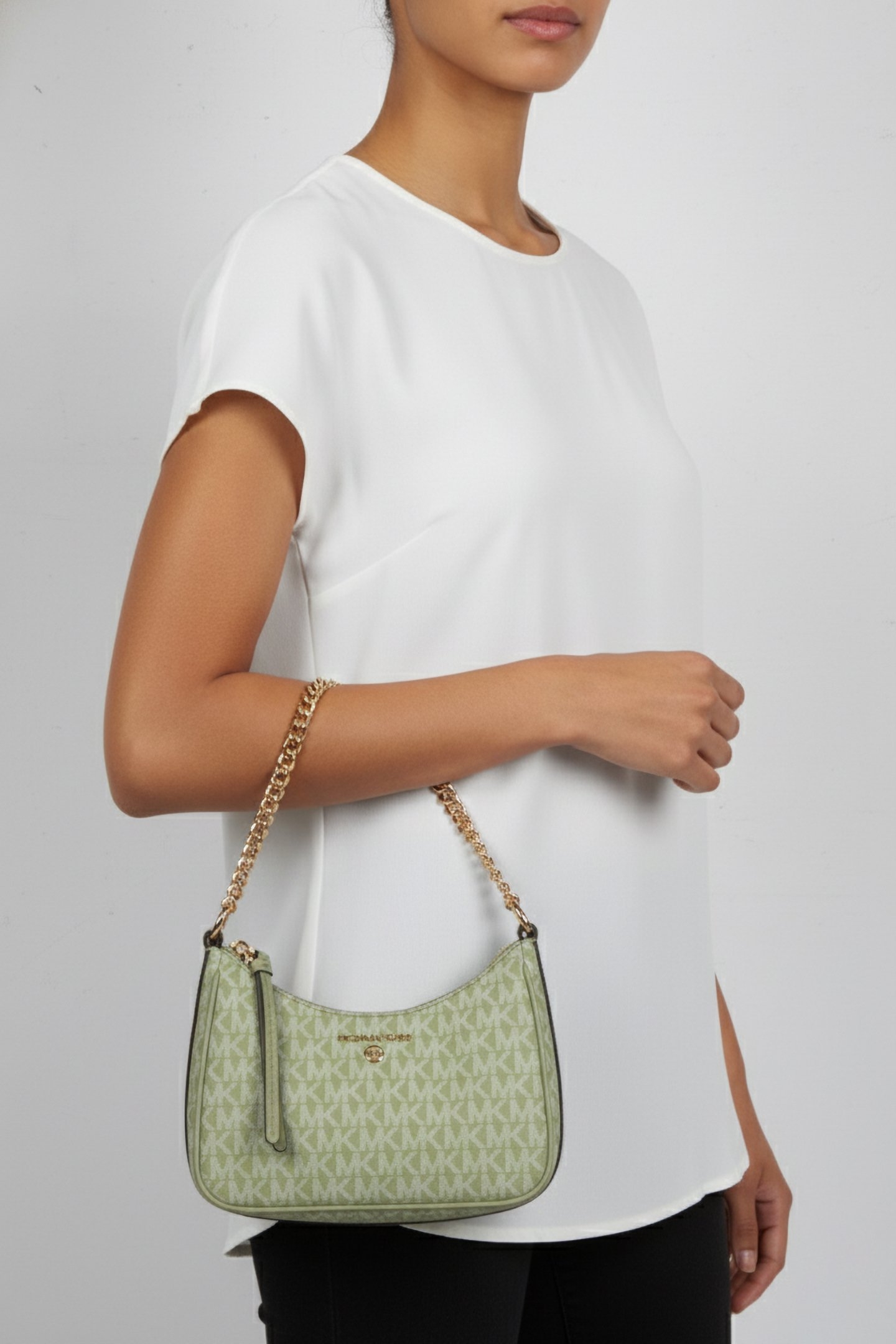 SMALL LEATHER CHAIN POUCHETTE SHOULDER BAG IN SAGE 1