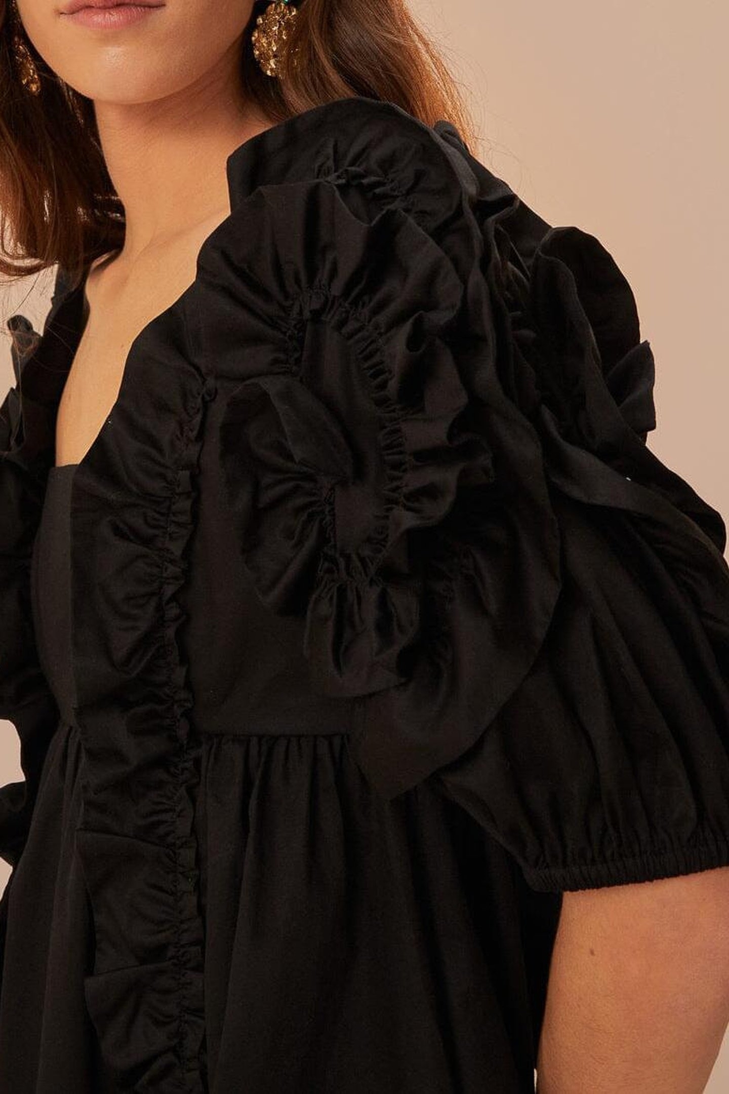 BLACK RUFFLE SHORT SLEEVE MINI DRESS 5