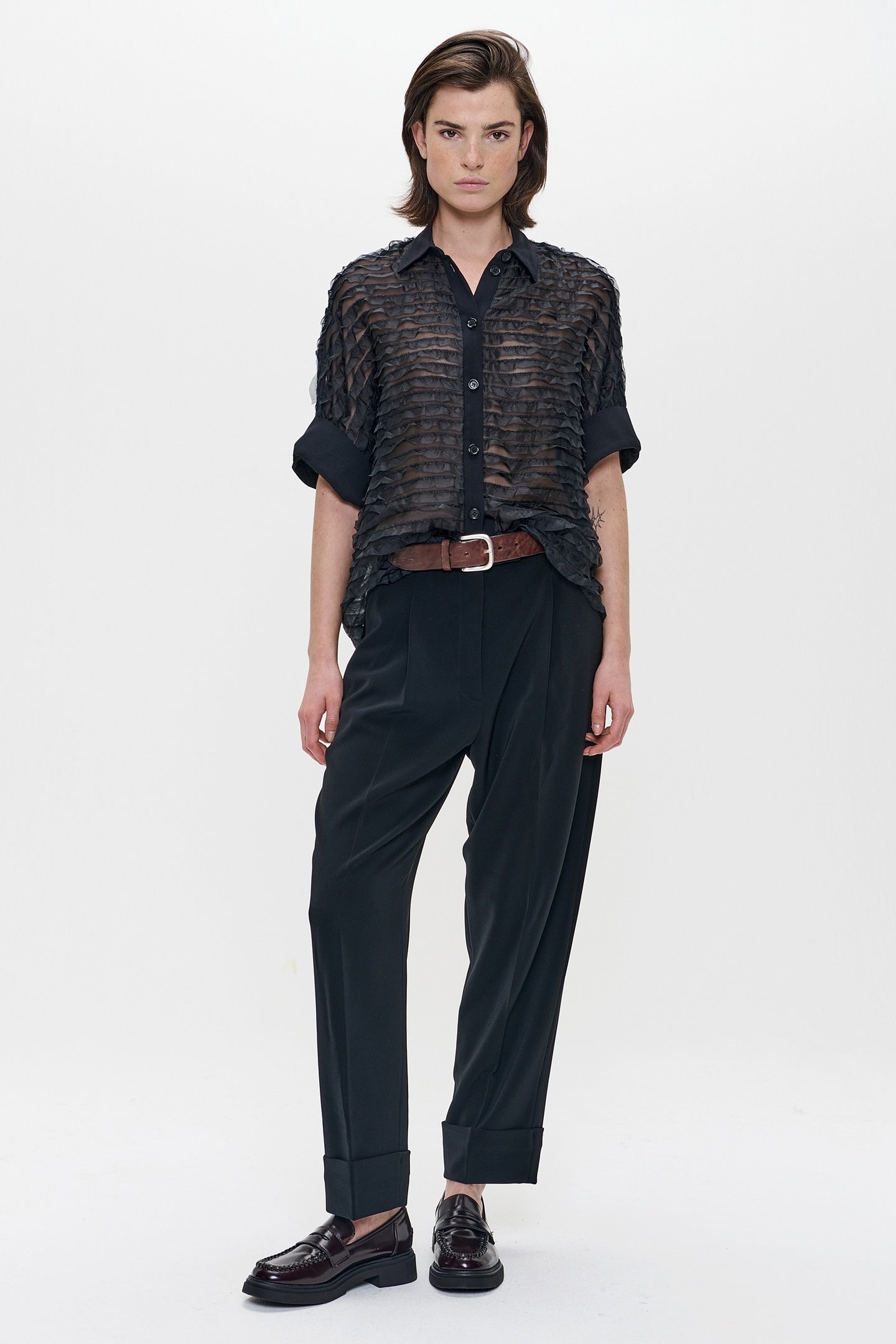 CHIFFON RUFFLE BLOUSE BLACK 2