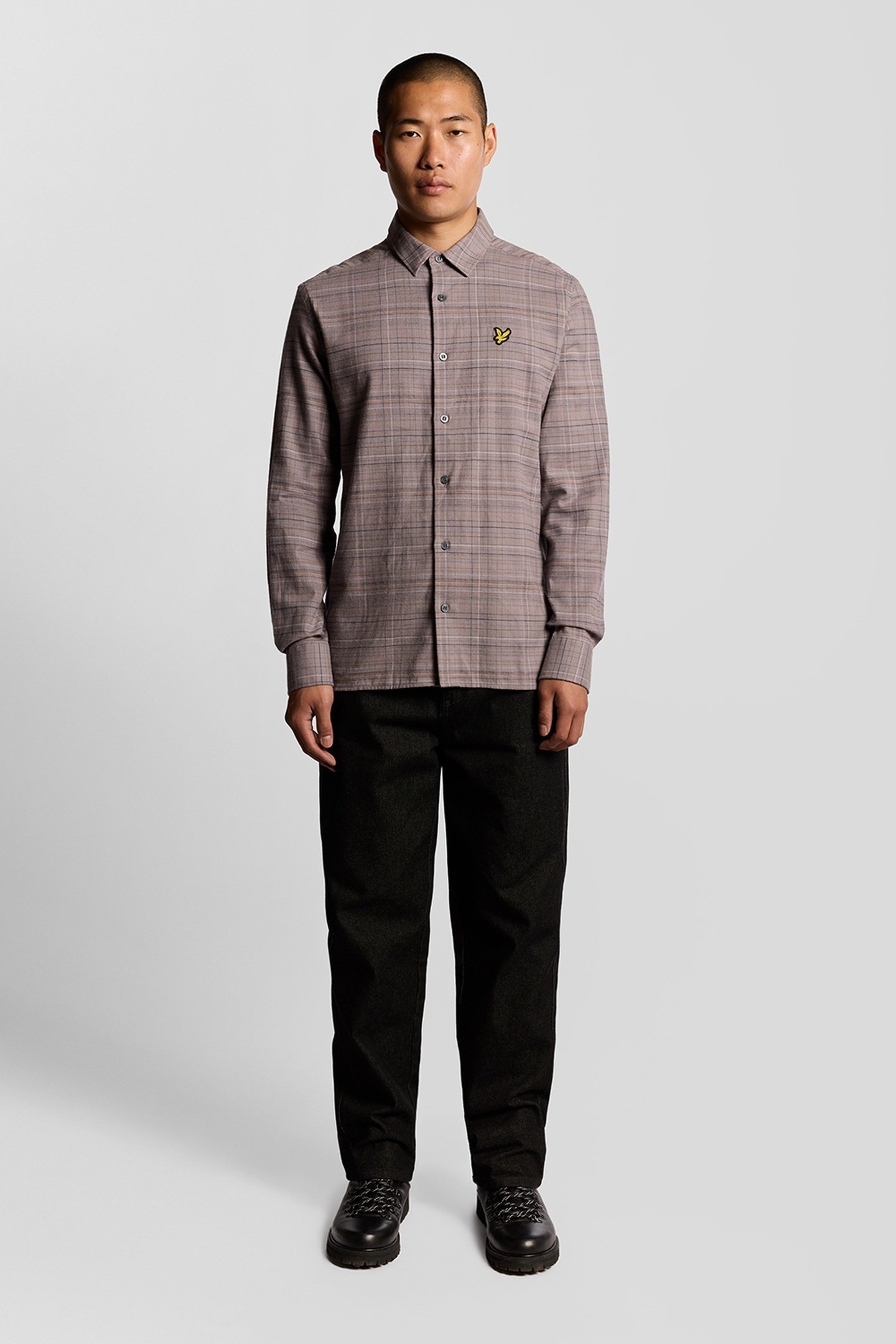 CHECKED FLANNEL SHIRT GULL GREY/BOTTLE BROWN 2