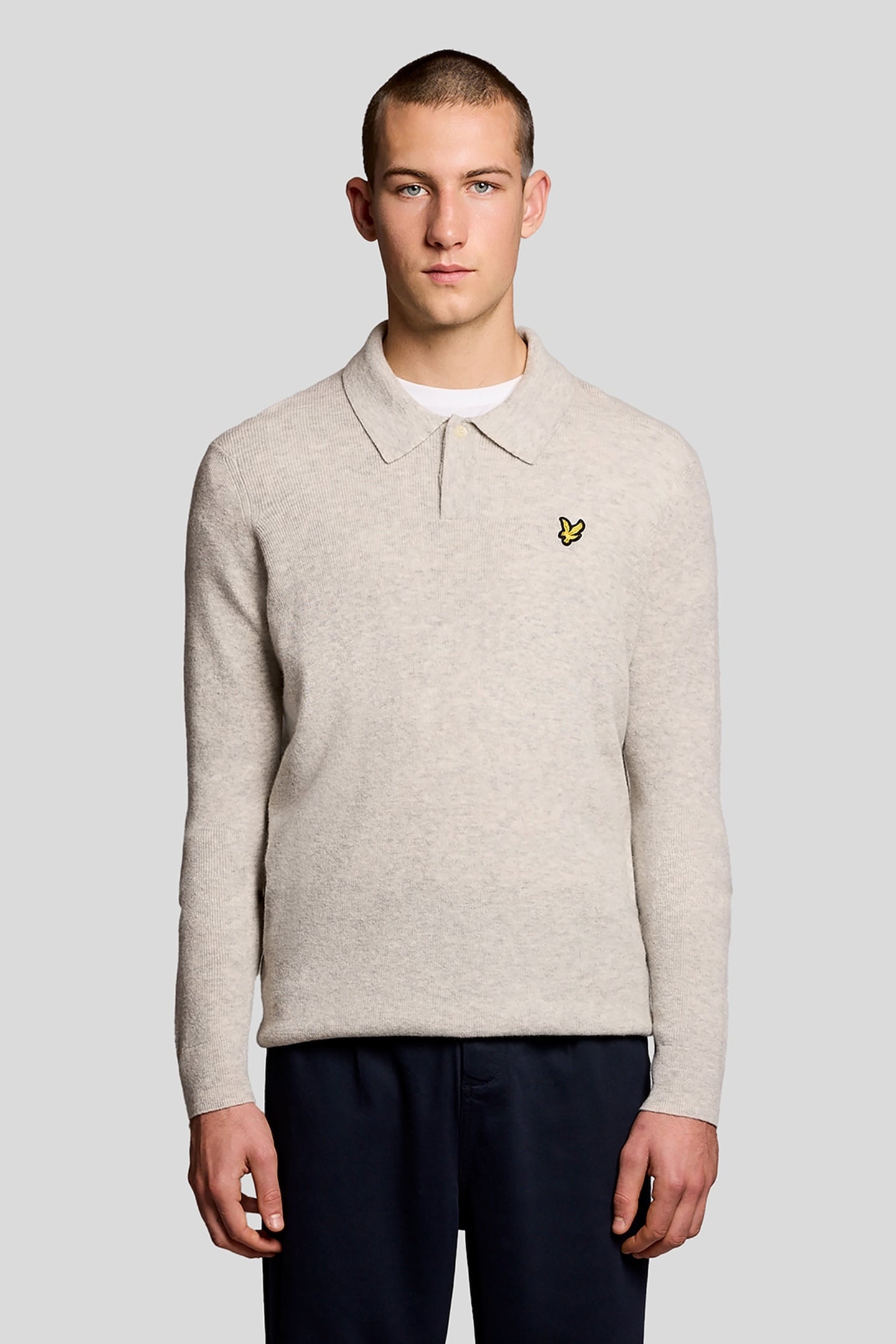 LAMBSWOOL BLEND RUGBY JUMPER LIGHT GREY MARL 2