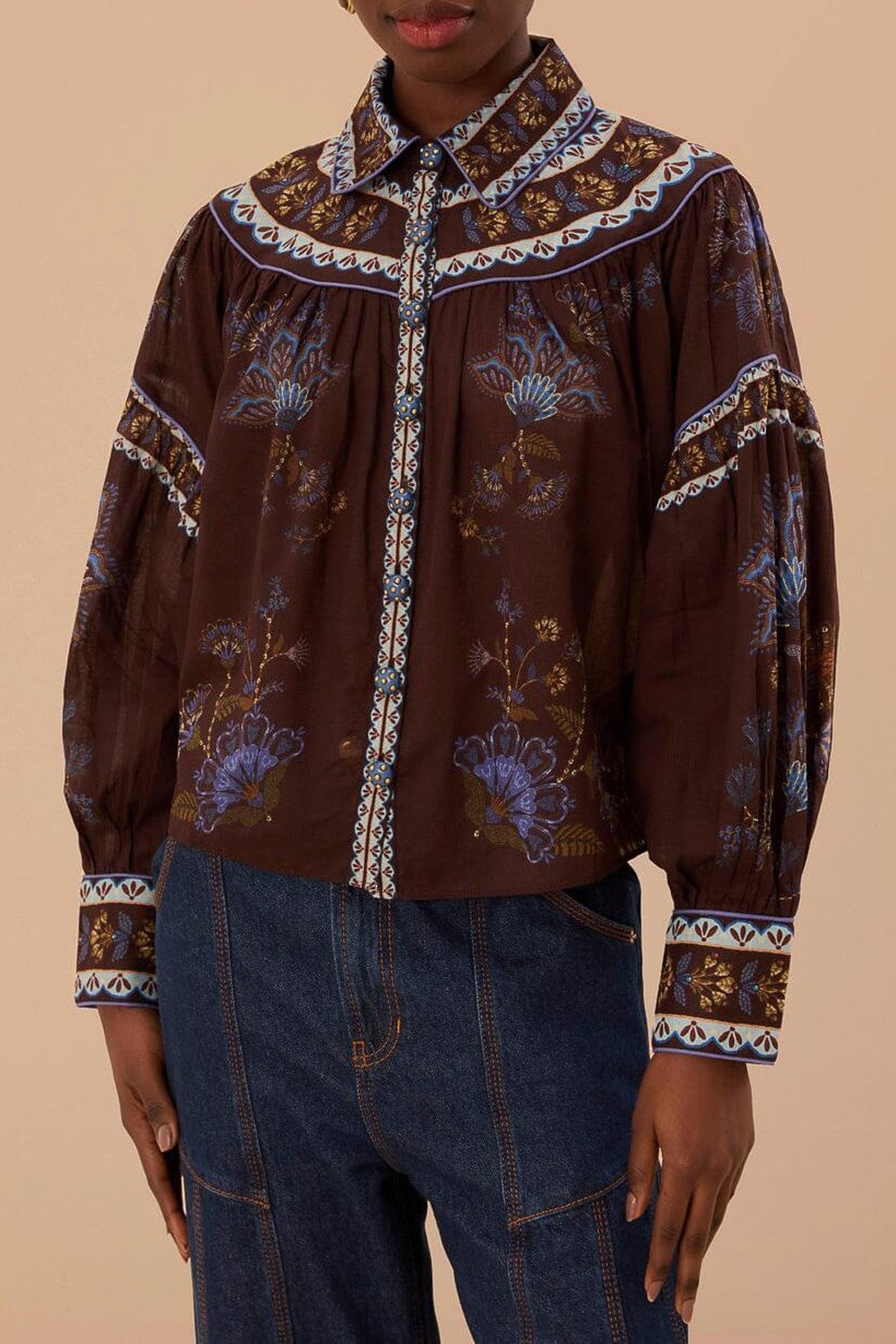 EMBROIDERED GARDEN BROWN BLOUSE 1