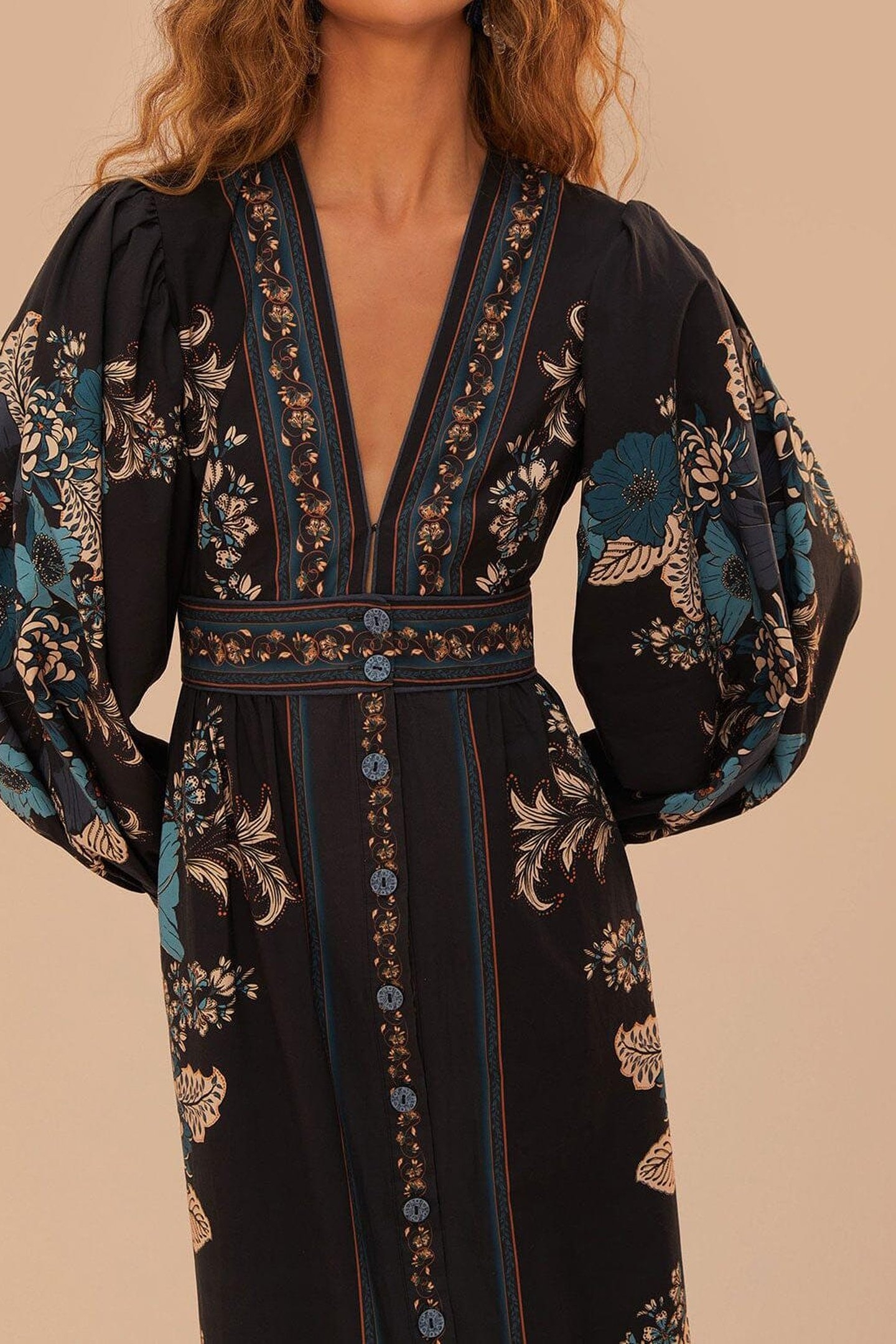 BLOSSOM TAPESTRY BLACK MIDI DRESS 1