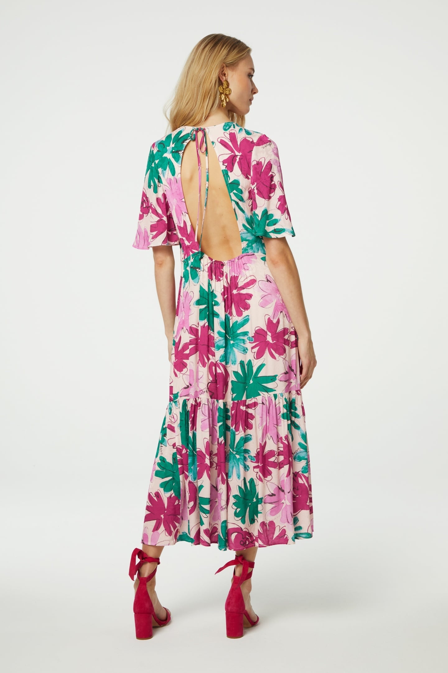 CECILIE DRESS WARM WHITE/PINK FROL 2