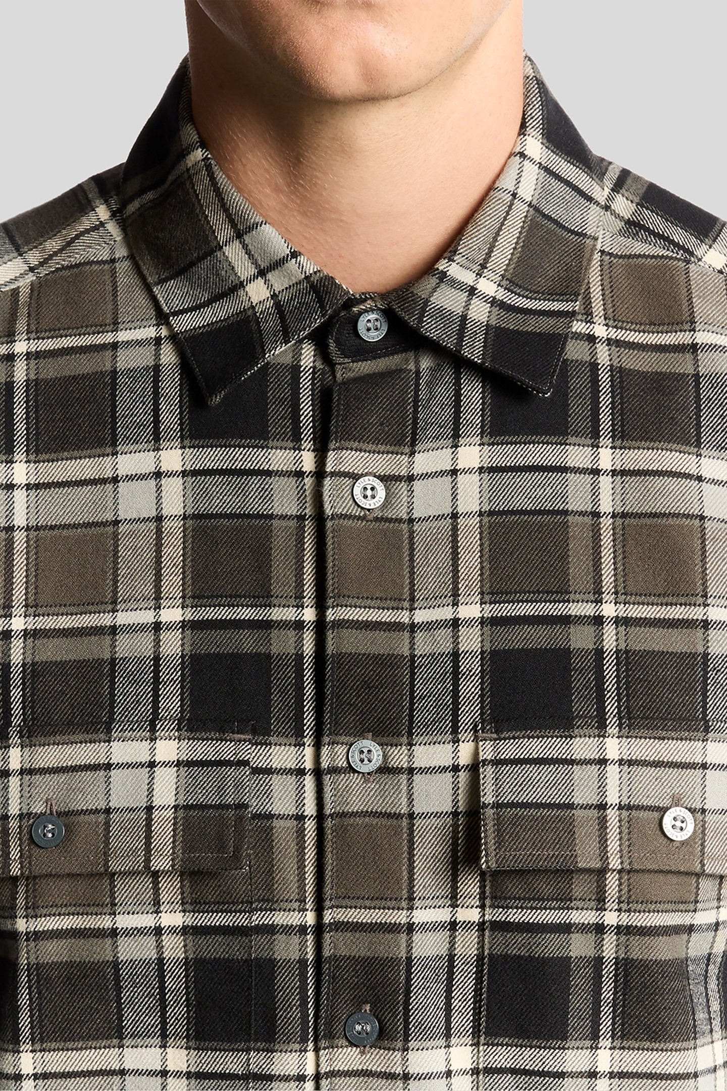 BRUSHED COTTON CHECK SHIRT JET BLACK/LIMESTONE 5