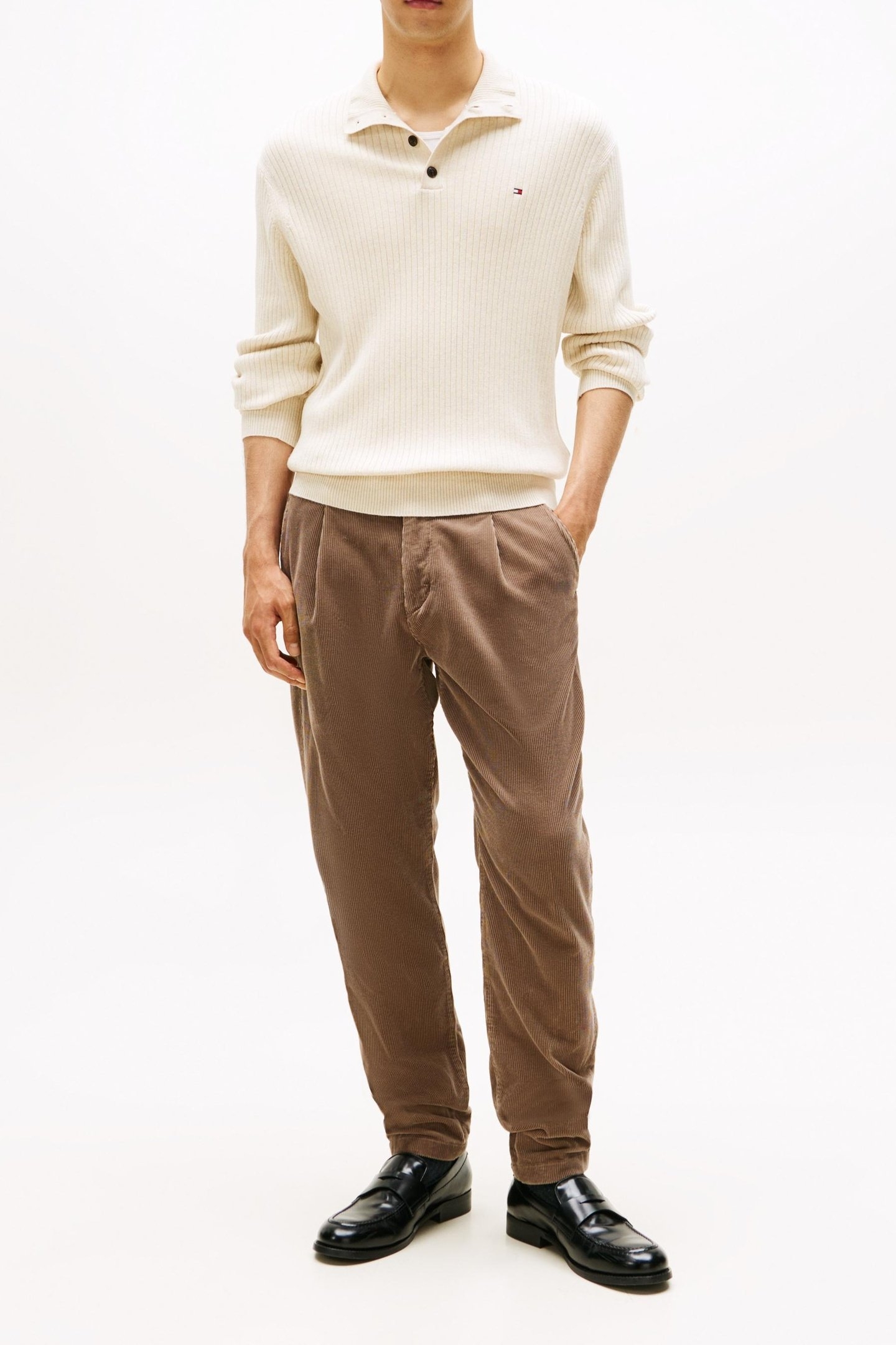 PIMA COTTON MOCK NECK SWEATER HEATHERED OATMILK 2