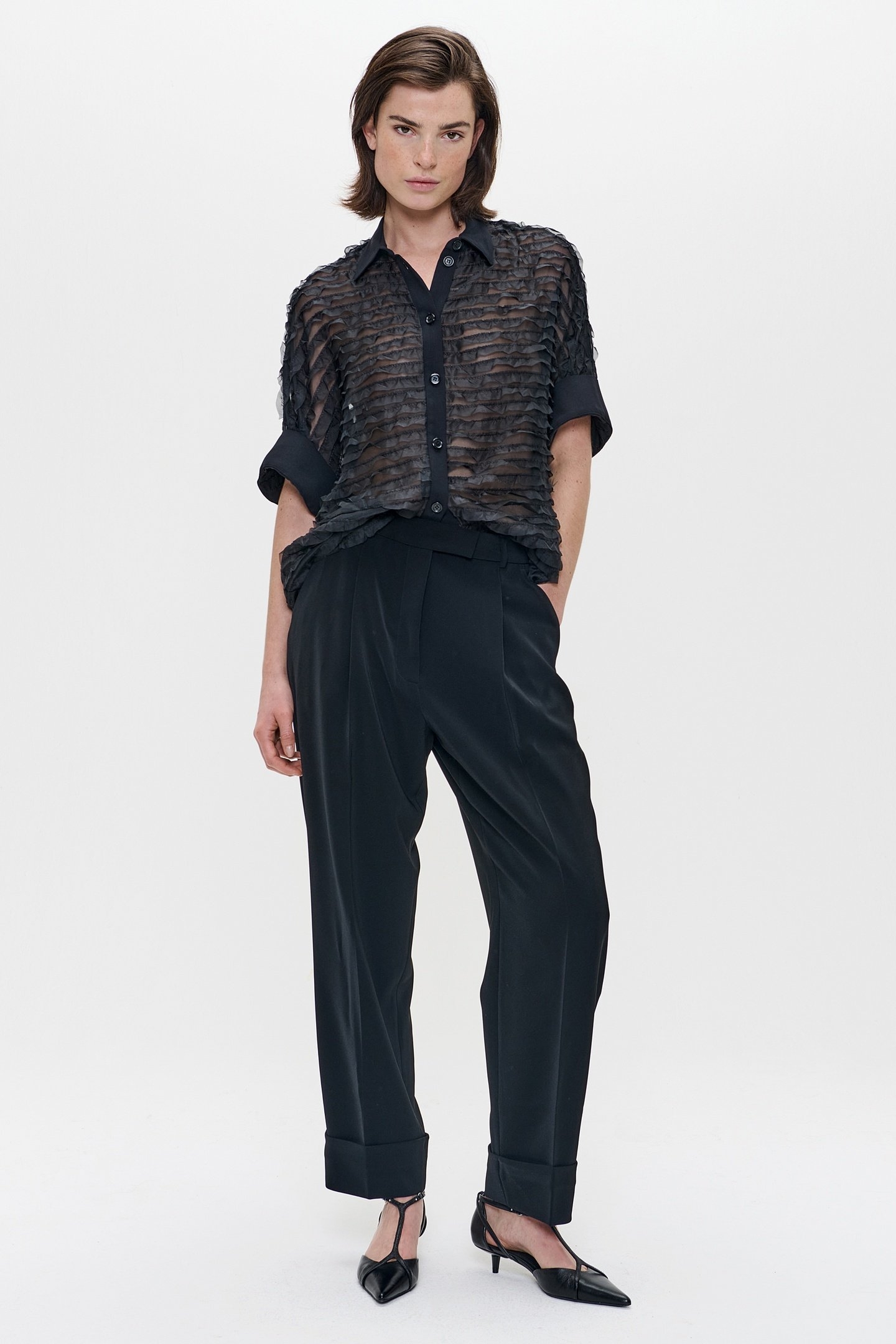 CHIFFON RUFFLE BLOUSE BLACK 1