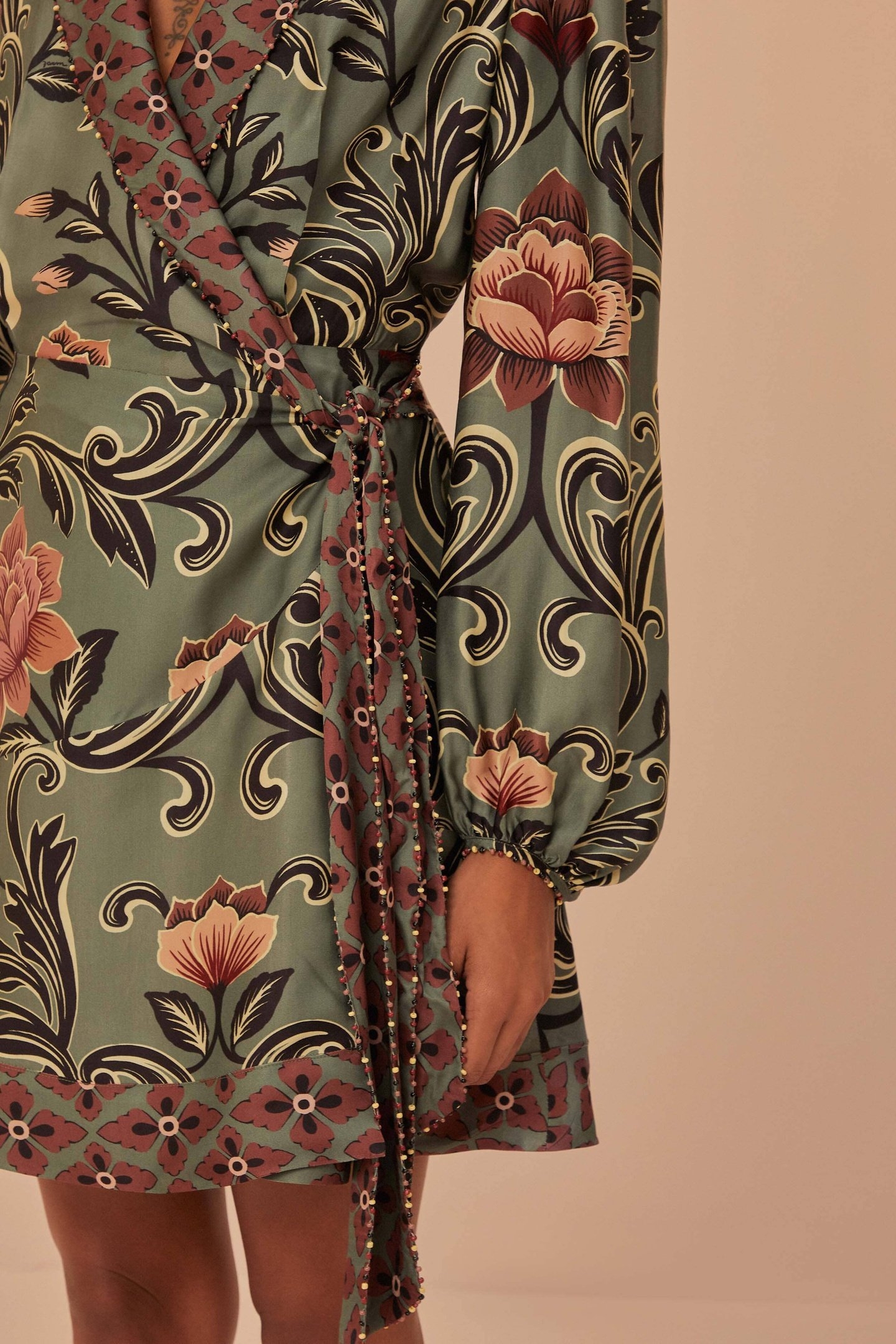 ARABESQUE FLORAL GREEN LONG SLEEVE MINI DRESS 3