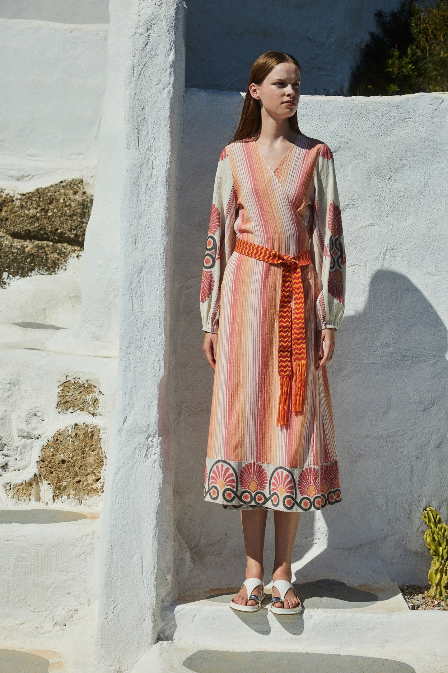 ZHN LONG DRESS JACQUARD WITH BELT RED ORANGE 4