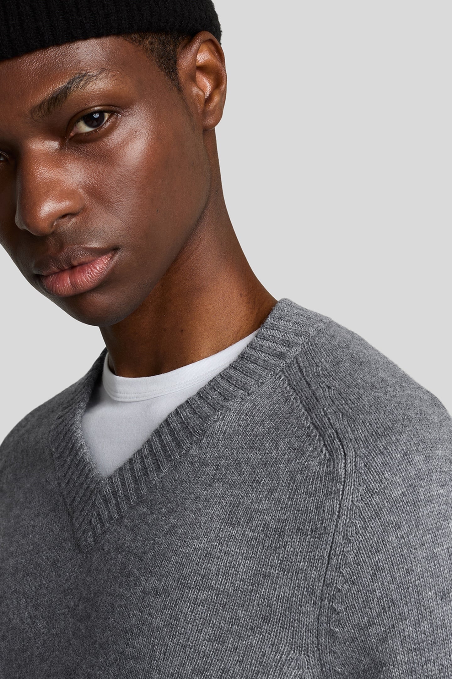SADDLE SLEEVE V NECK JUMPER GREY HEATHER 6