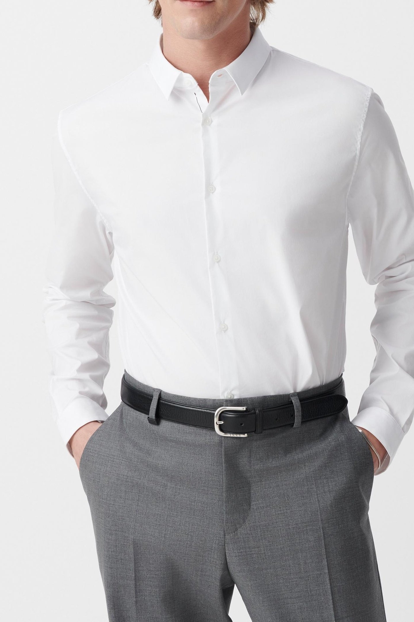 WHITE BASIKKS SLIM SHIRT WITH BLACK LINE 2