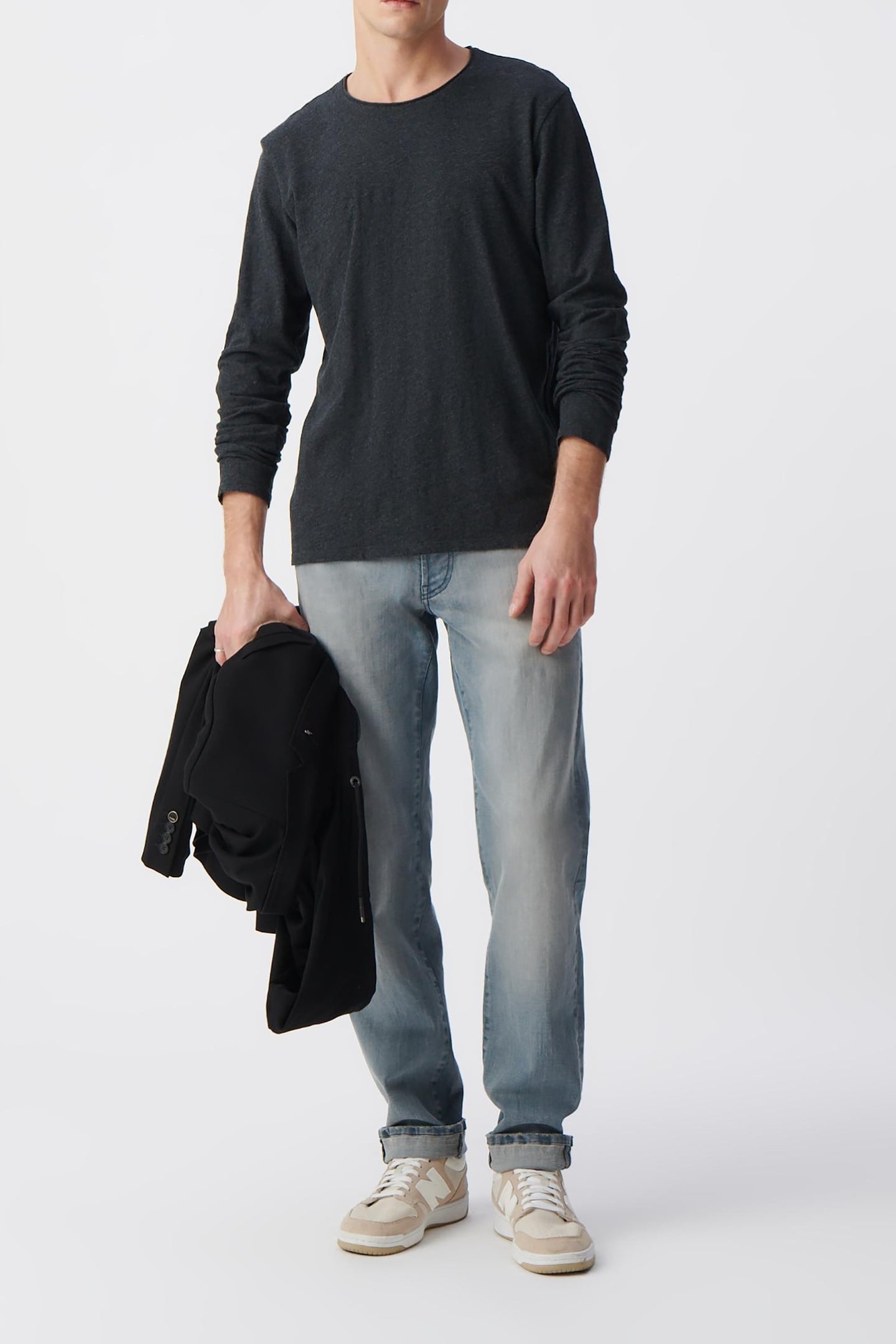CHARCOAL ESSENTIAL ROUND_NECK LONG_SLEEVE T_SHIRT 1