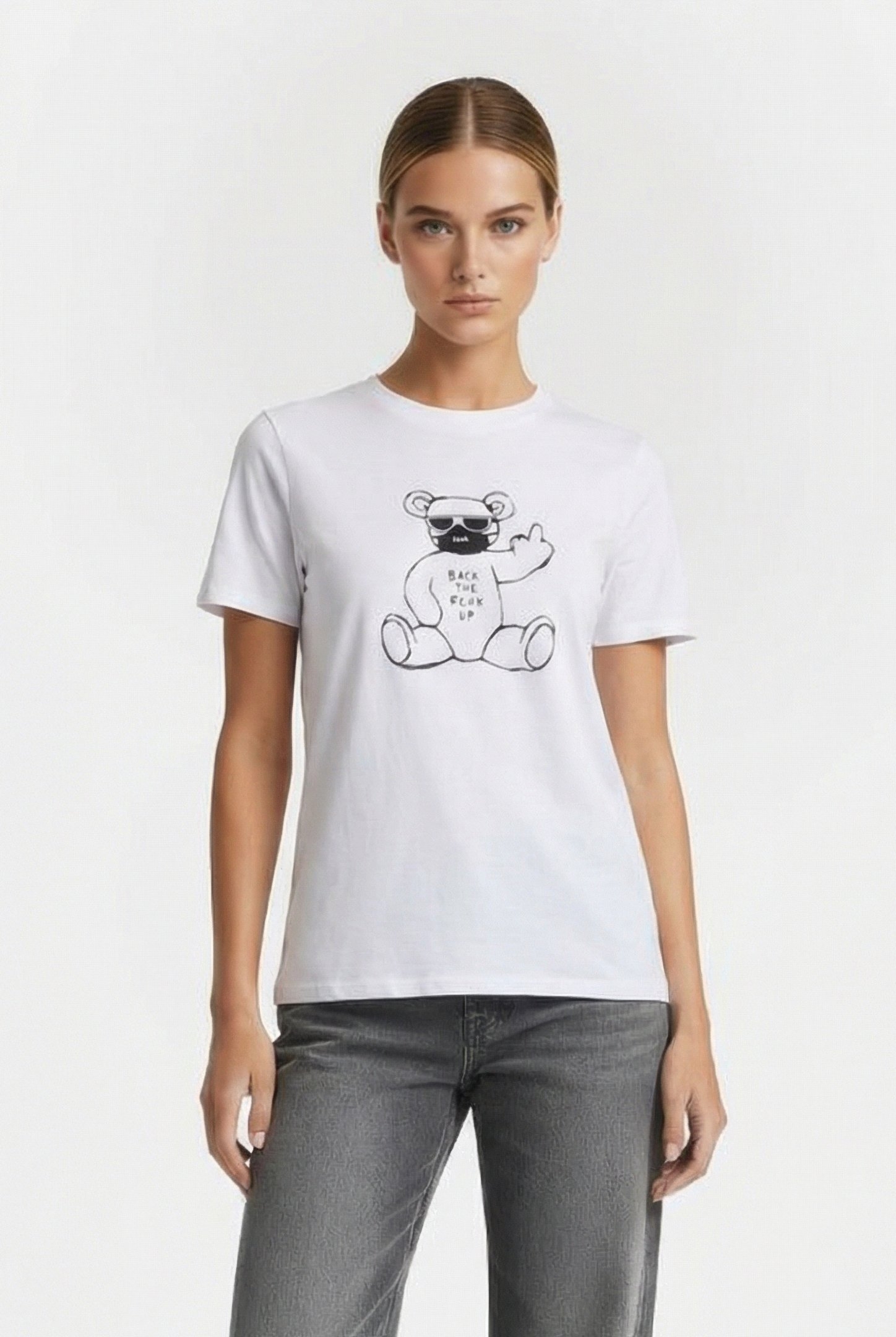 FCUK BACK UP BEAR TEE WHITE/BLACK 1