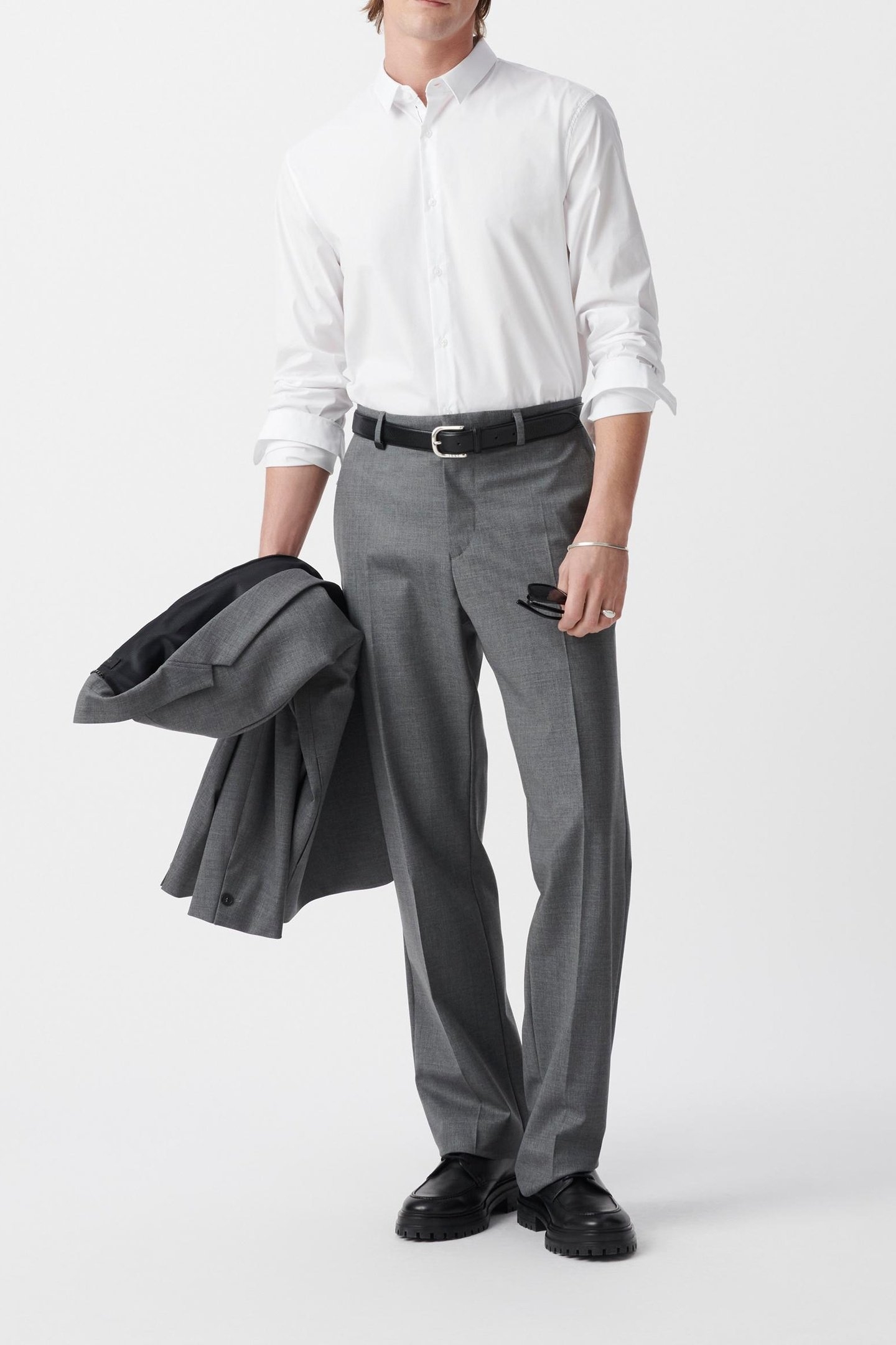 WHITE BASIKKS SLIM SHIRT WITH BLACK LINE 1