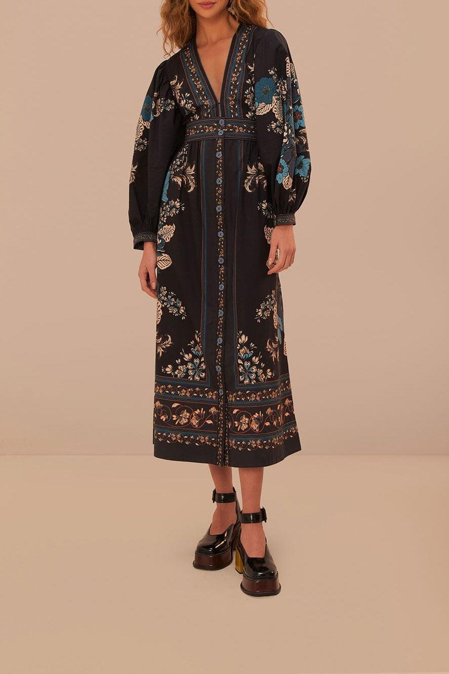 BLOSSOM TAPESTRY BLACK MIDI DRESS 2
