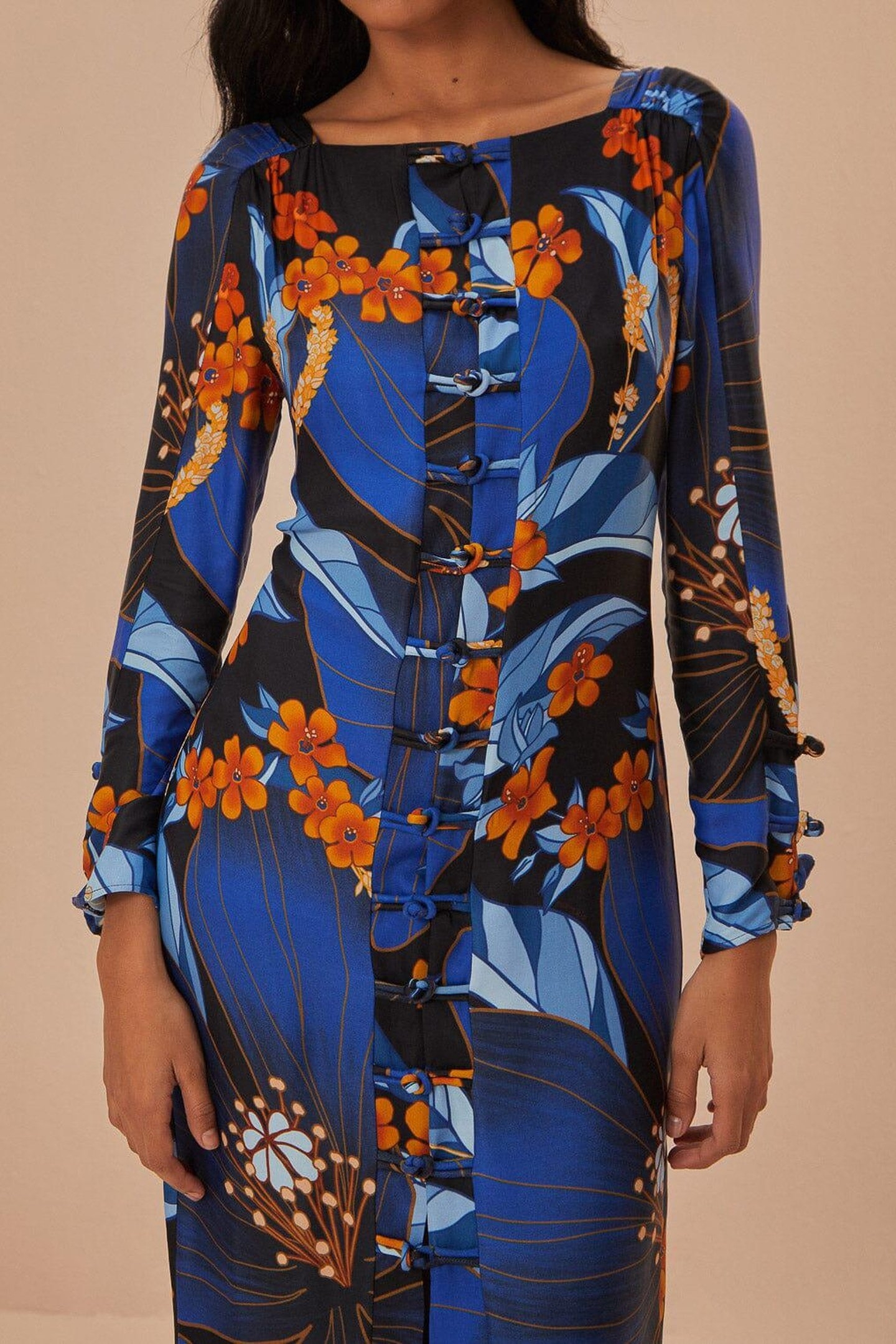 PIETRA FLORAL BLACK LONG SLEEVE MIDI DRESS 1