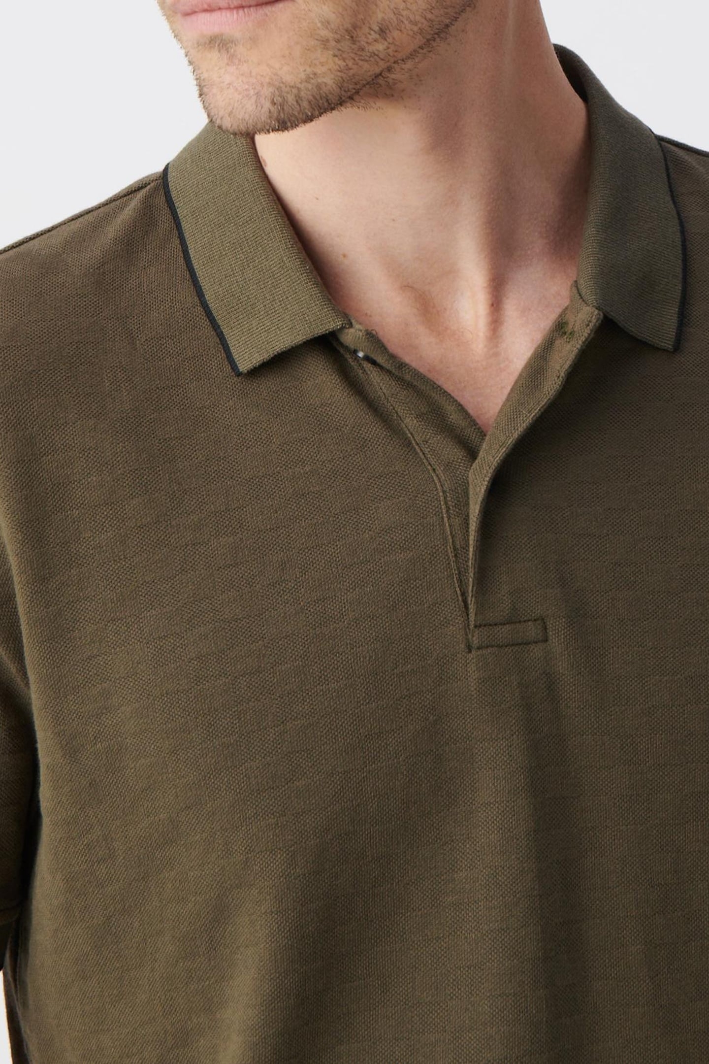 KHAKI ORGANIC COTTON CHECK JACQUARD POLO SHIRT 6