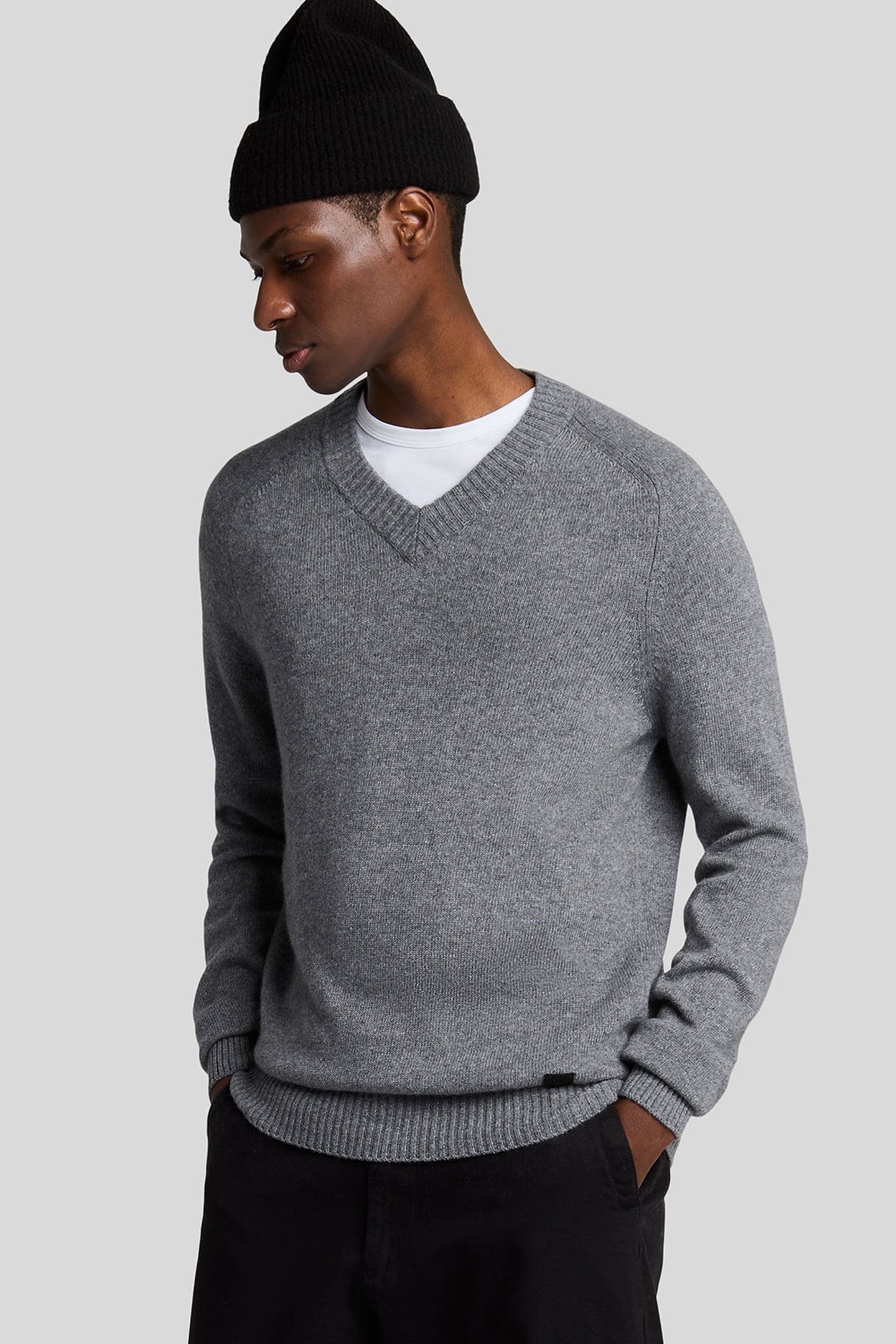 SADDLE SLEEVE V NECK JUMPER GREY HEATHER 2