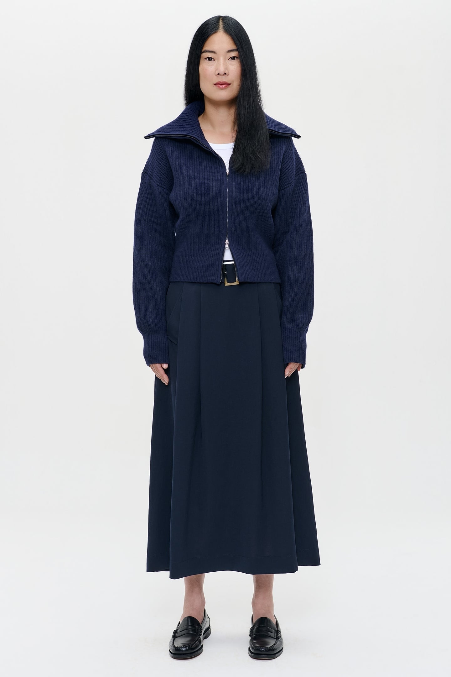 MERINO WAISTED ZIP CARDI DEEP BLUE 2