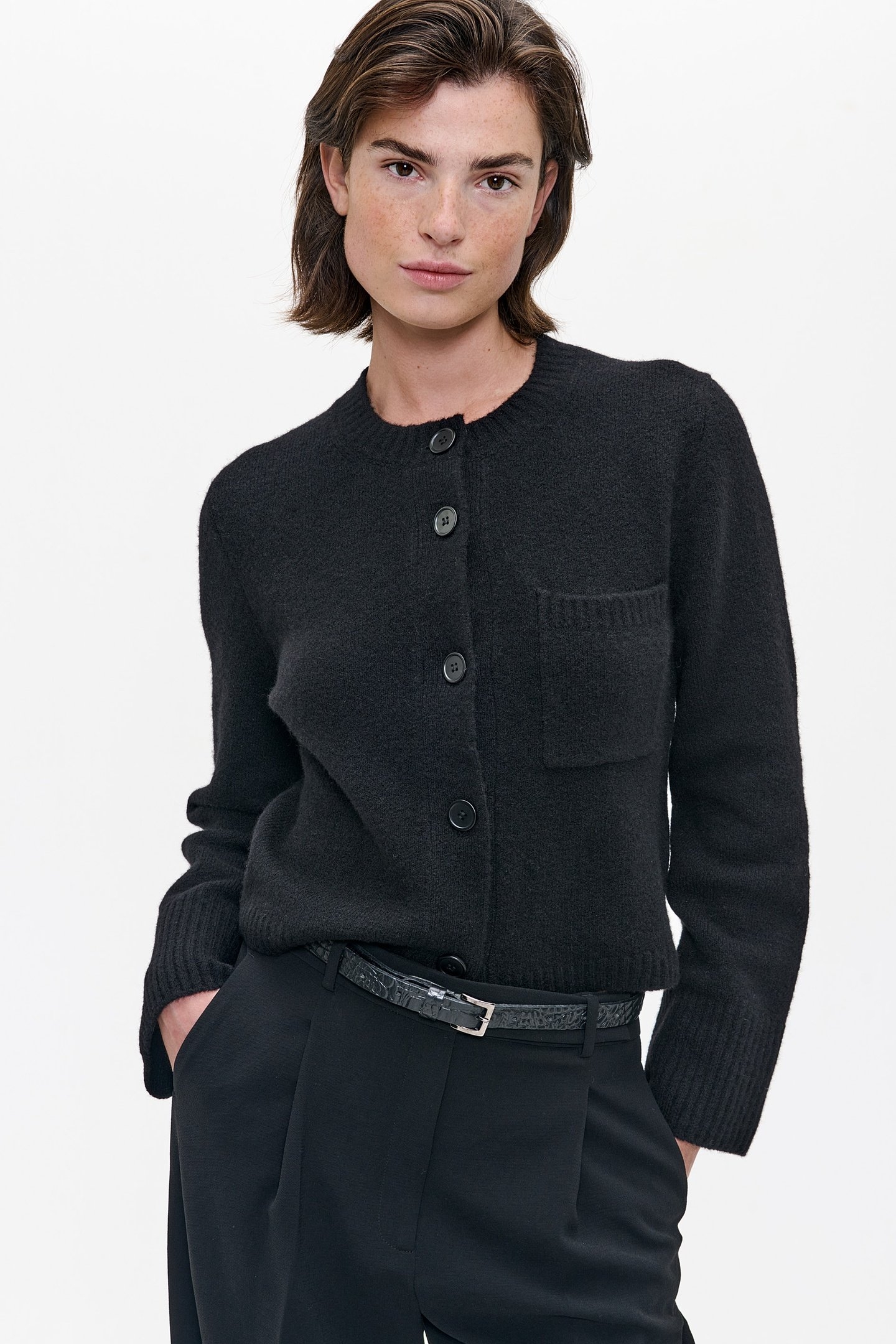 WOOL CROPPED CARDIGAN BLACK 1