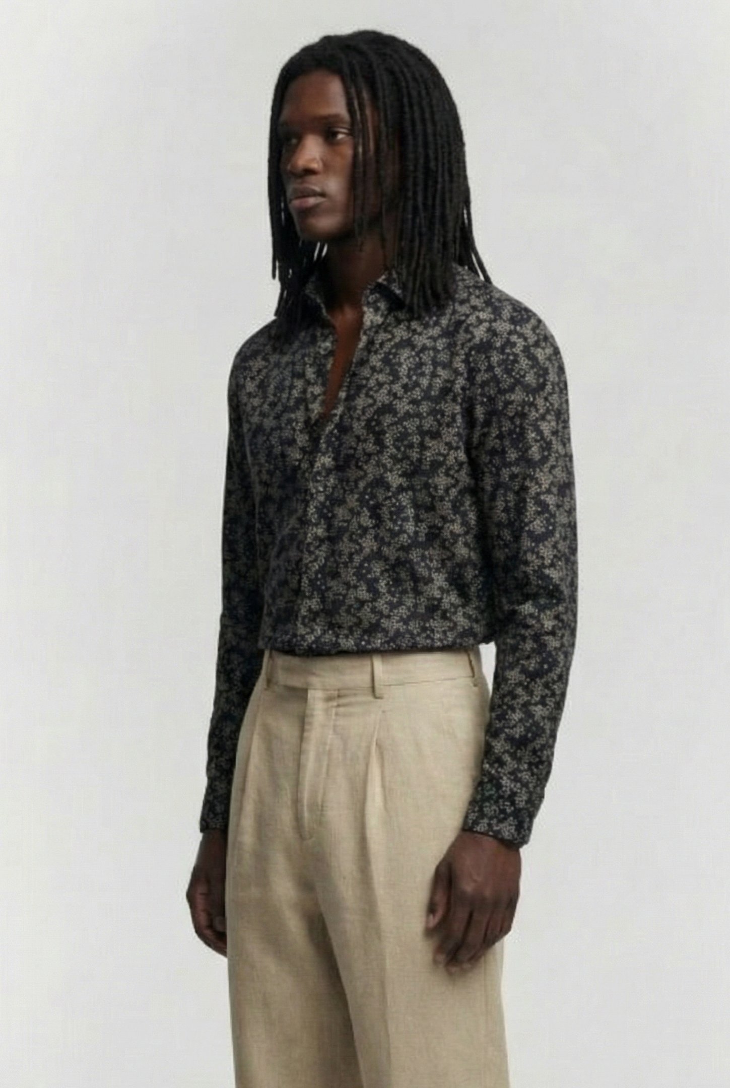 FLORAL CUT LONG SLEEVE SHIRT BLACK/STONE 3