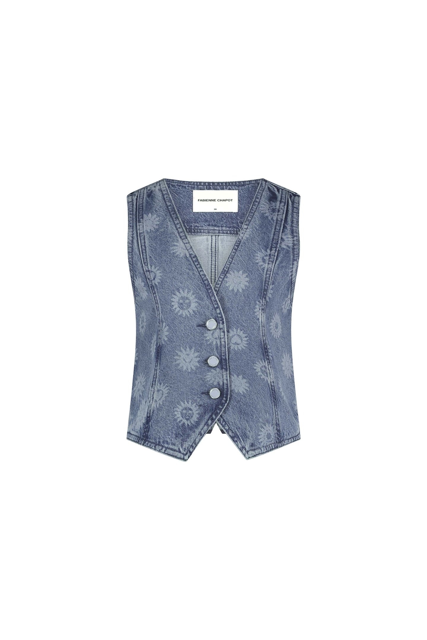GIGI DENIM GILET MID BLUE PRINTED 4
