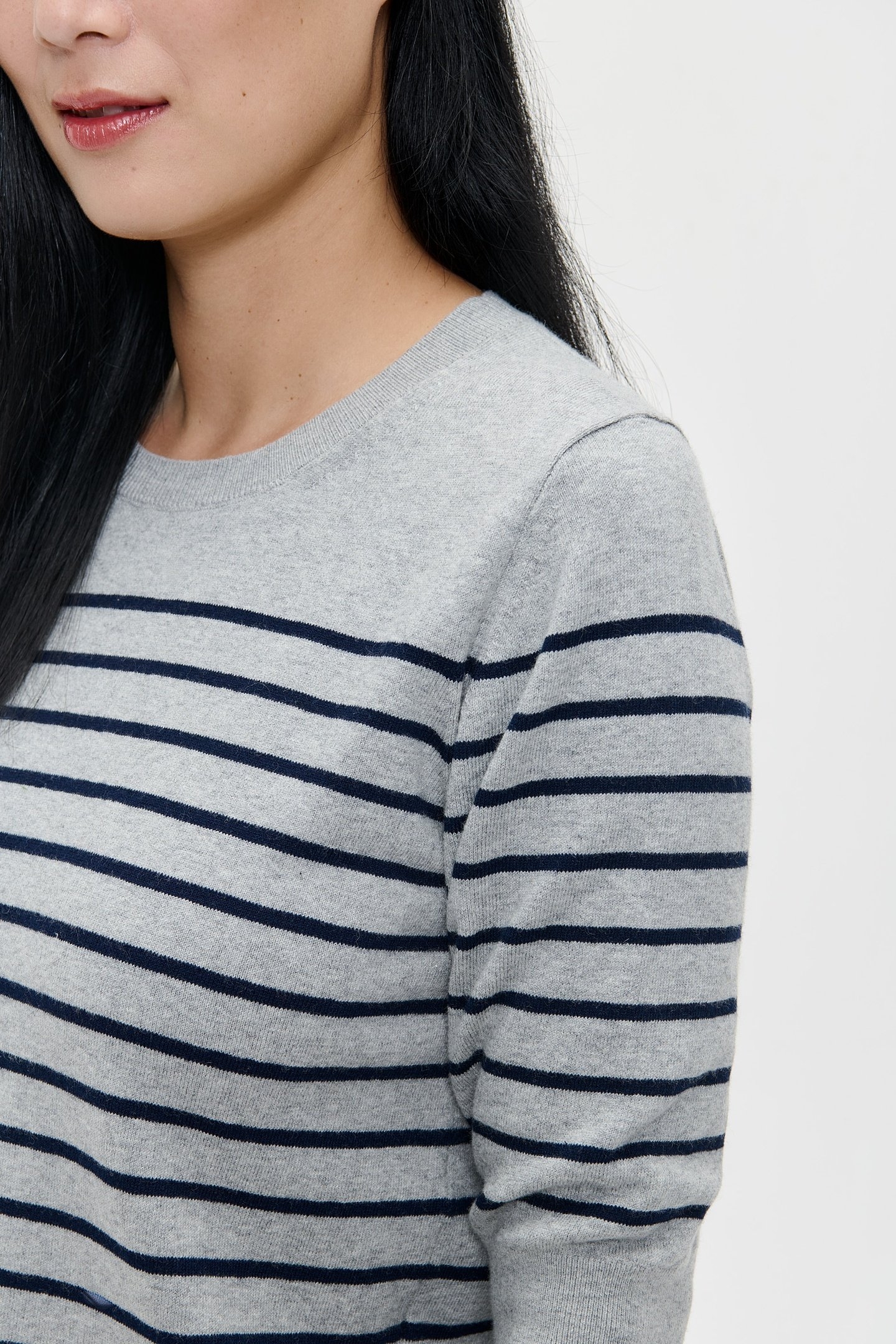 CASHMERE SHORT SLEEVE TOP GREY/MIDNIGHT STRIPE 4