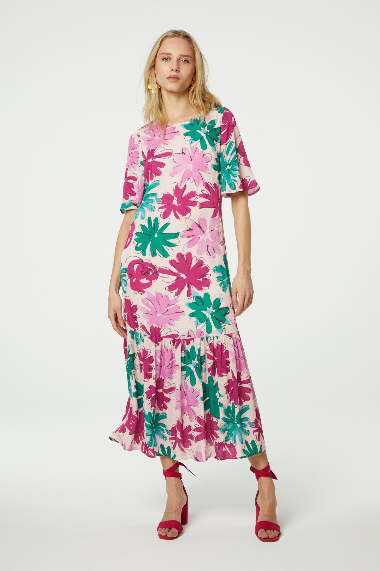 CECILIE DRESS WARM WHITE/PINK FROL 1