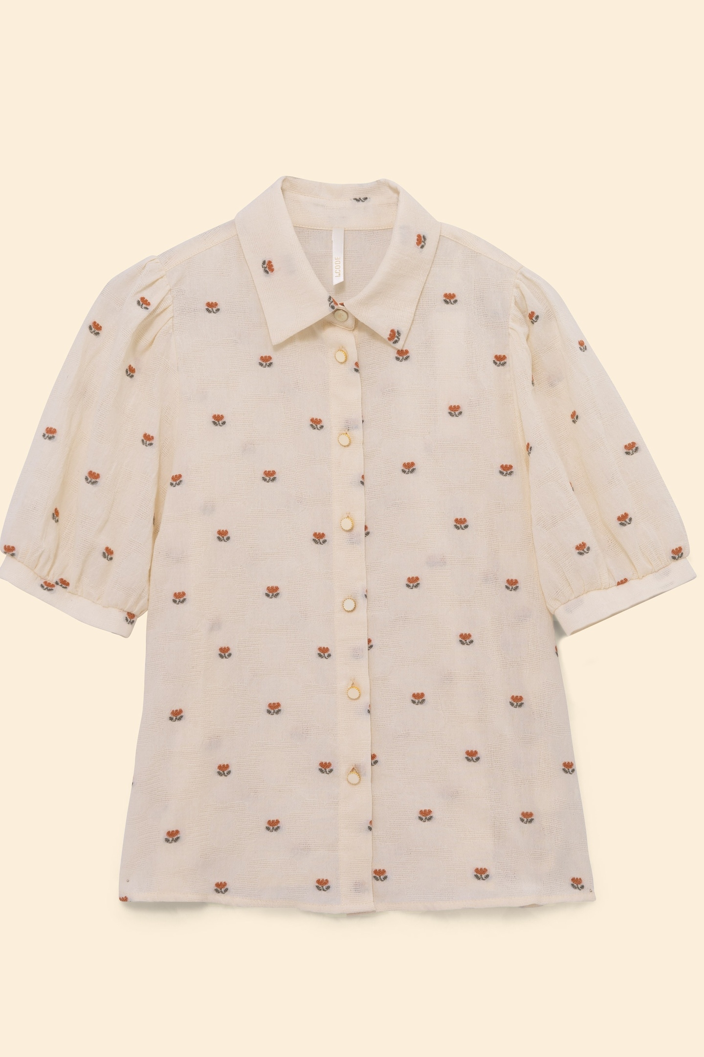 ECRU SHIRT WITH FLOWER MOTIFS ECRU 7