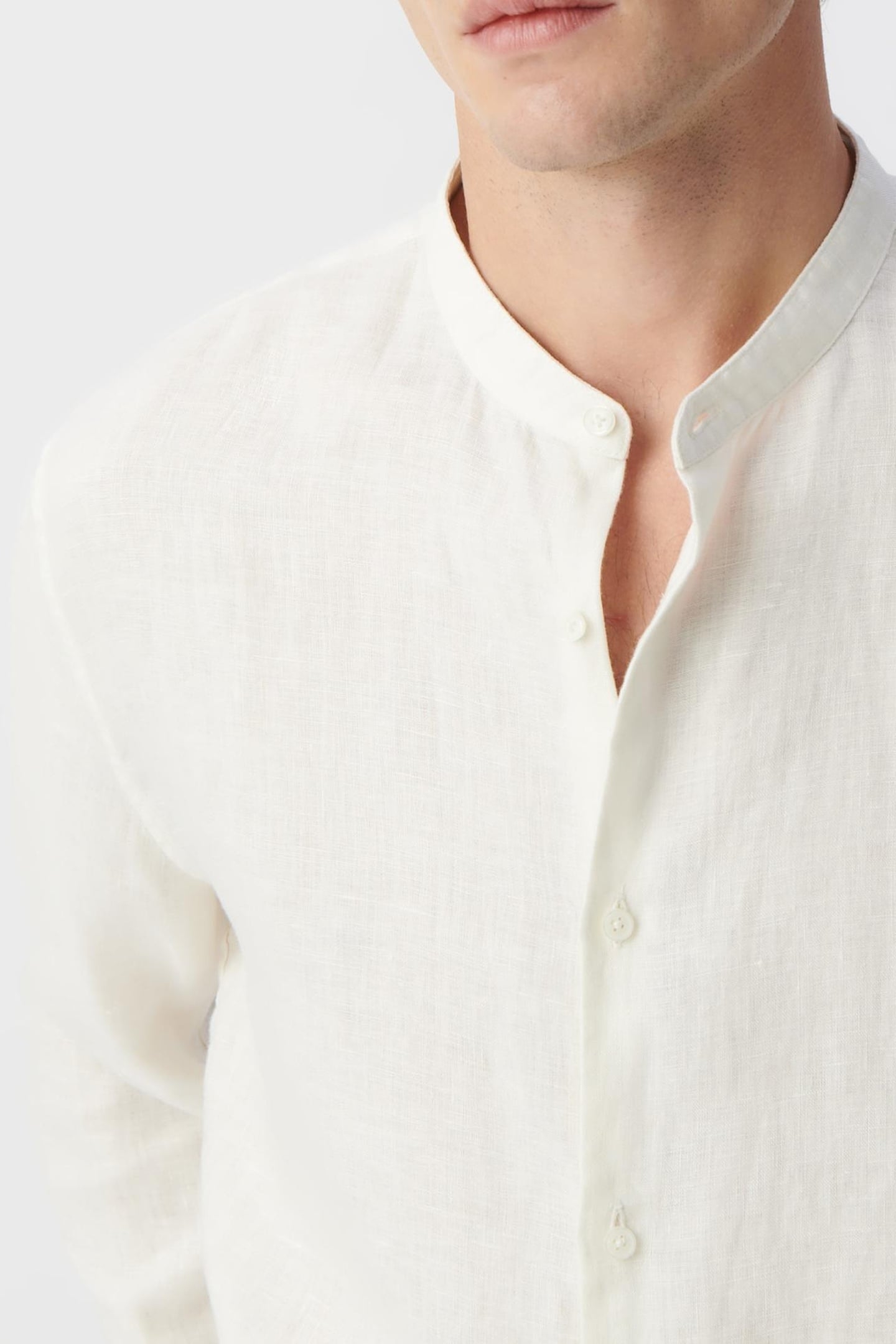 CHALK LINEN REGULAR SHIRT WITH MANDARIN COLLAR 5