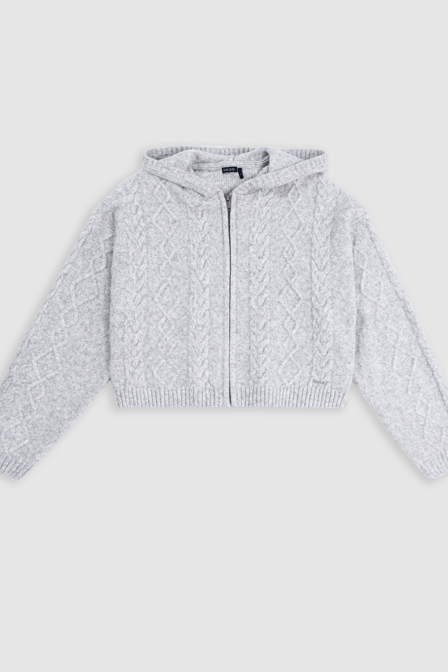 GIRL'S GREY ZIP-UP CABLE-KNIT CARDIGAN 1
