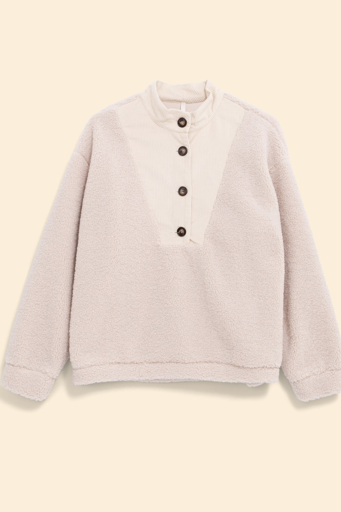 ECRU SHERPA AND VELOUR BUTTON-DOWN SWEATER ECRU 7