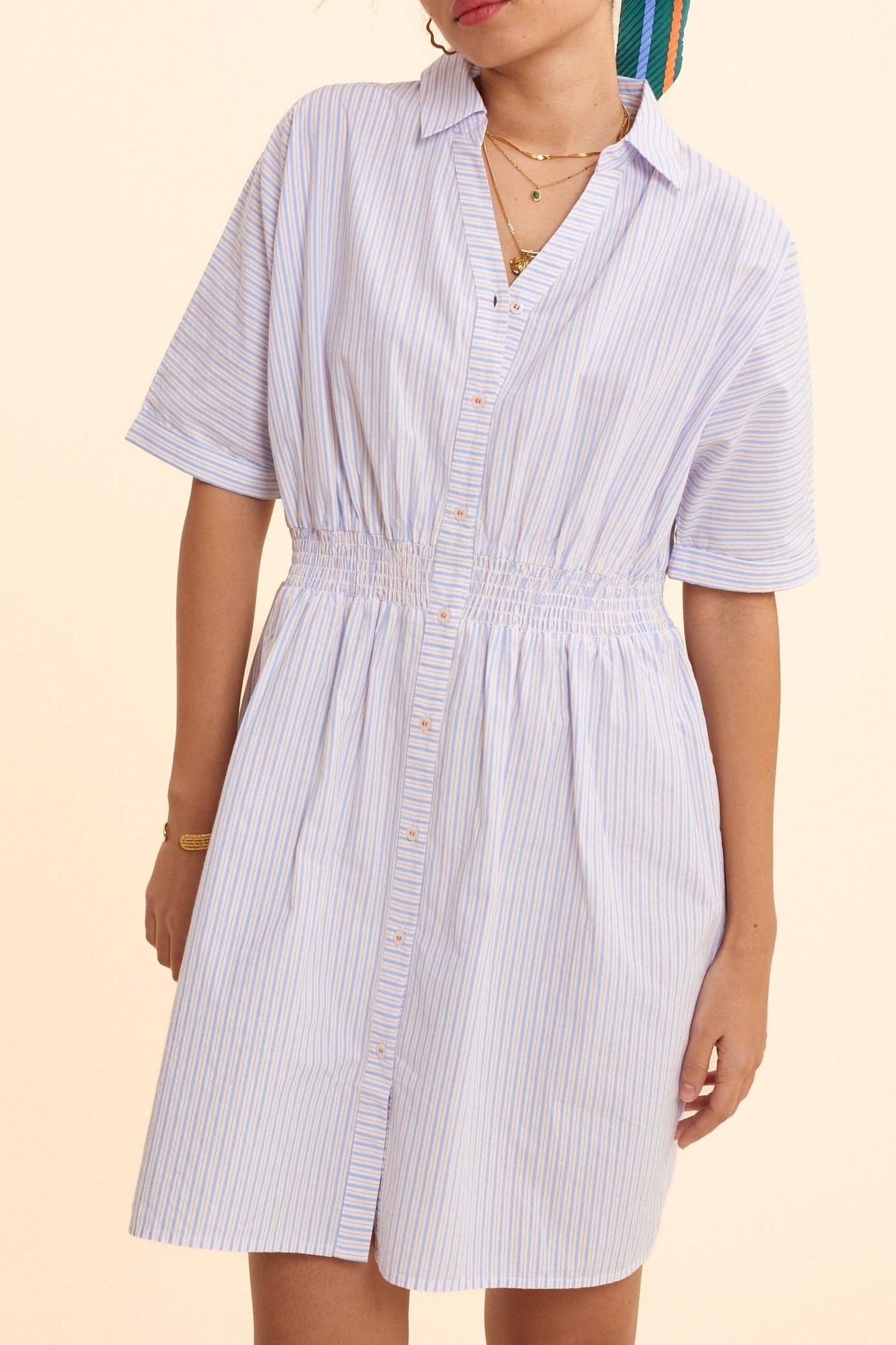 WHITE STRIPED CROPPED SHIRT DRESS OFF-WHITE 2