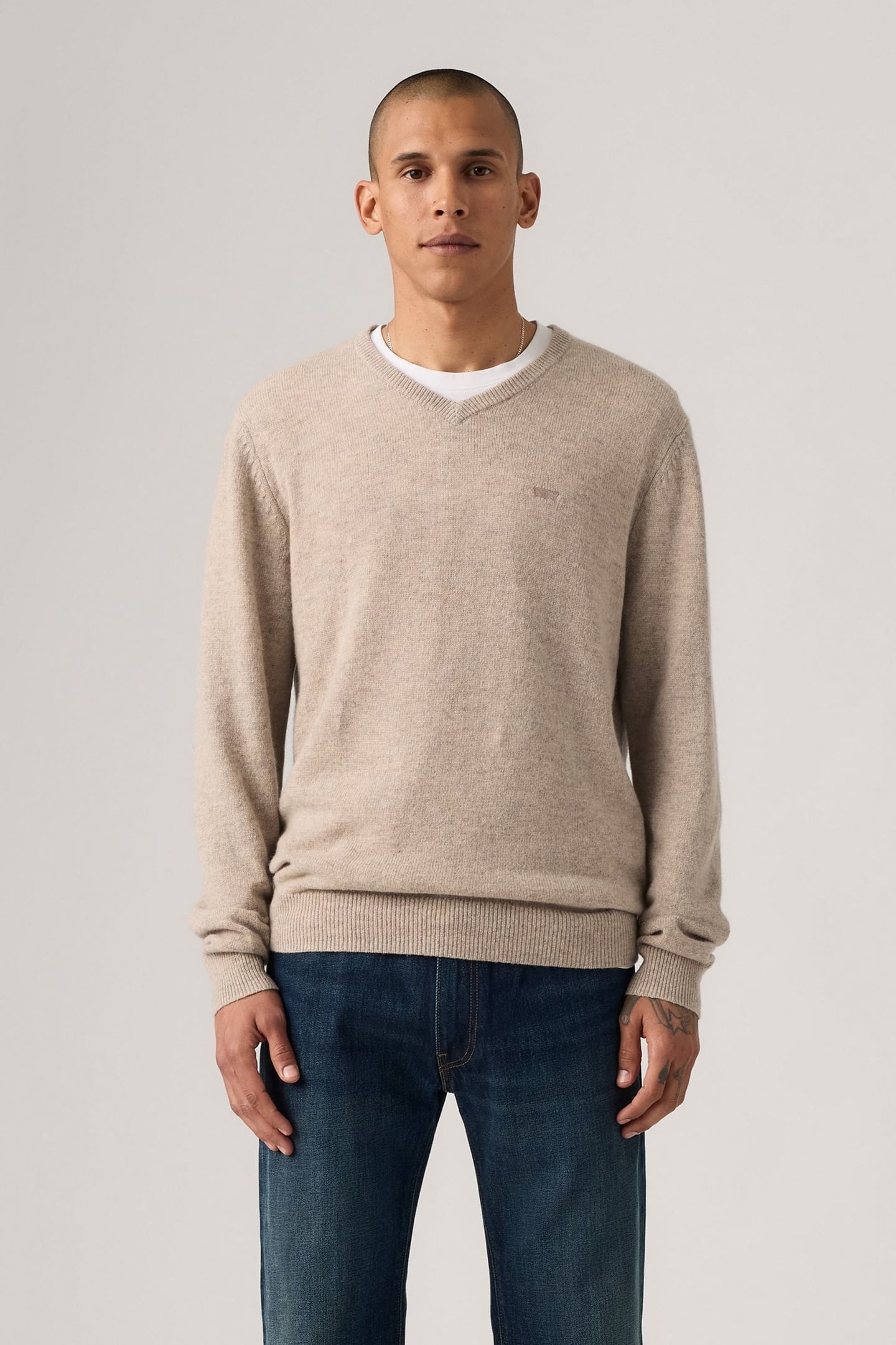 V NECK HM SWEATER FUNGI HEATHER 1