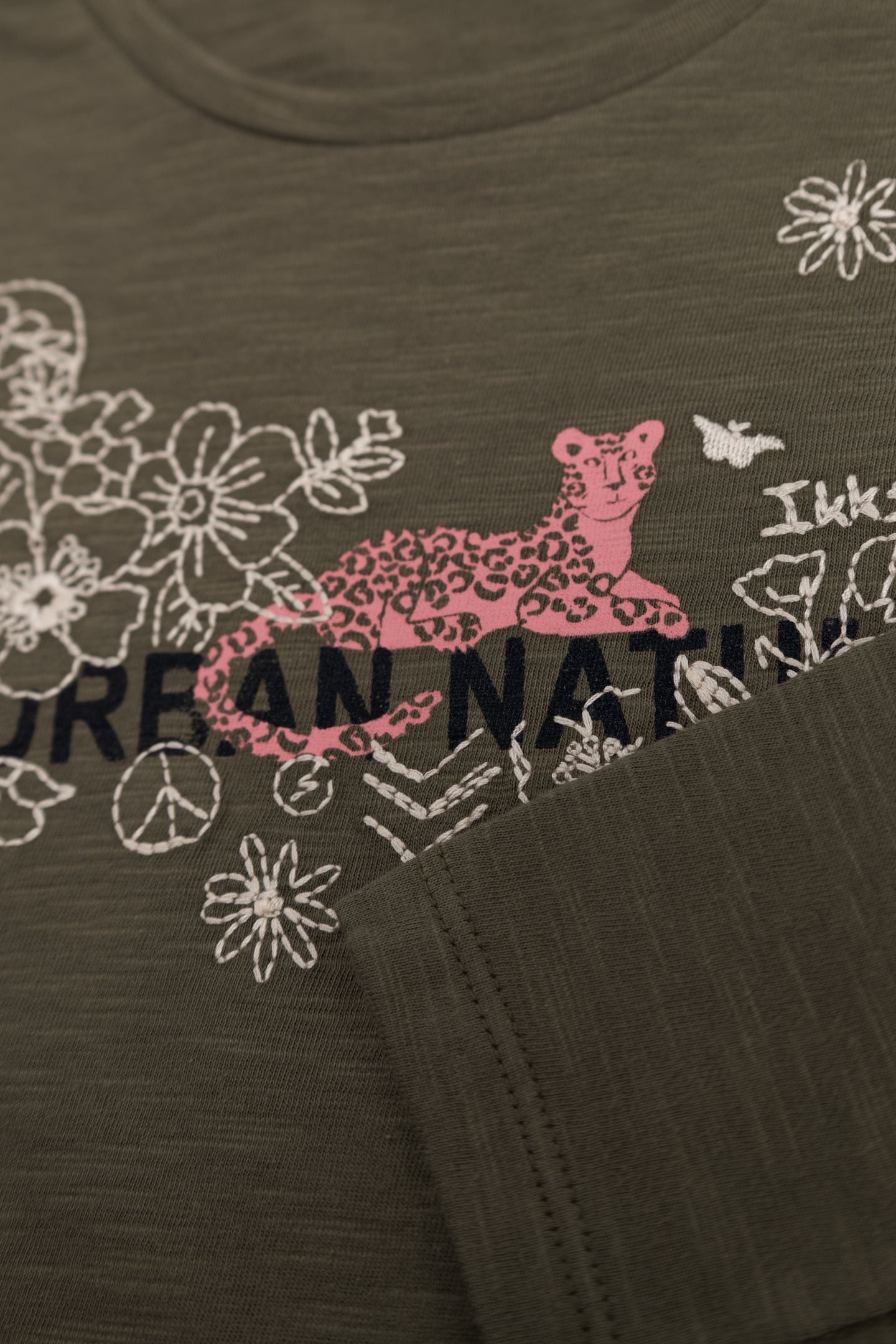 GIRL'S KHAKI ORGANIC COTTON FLOWERS & LEOPARD T-SHIRT 3