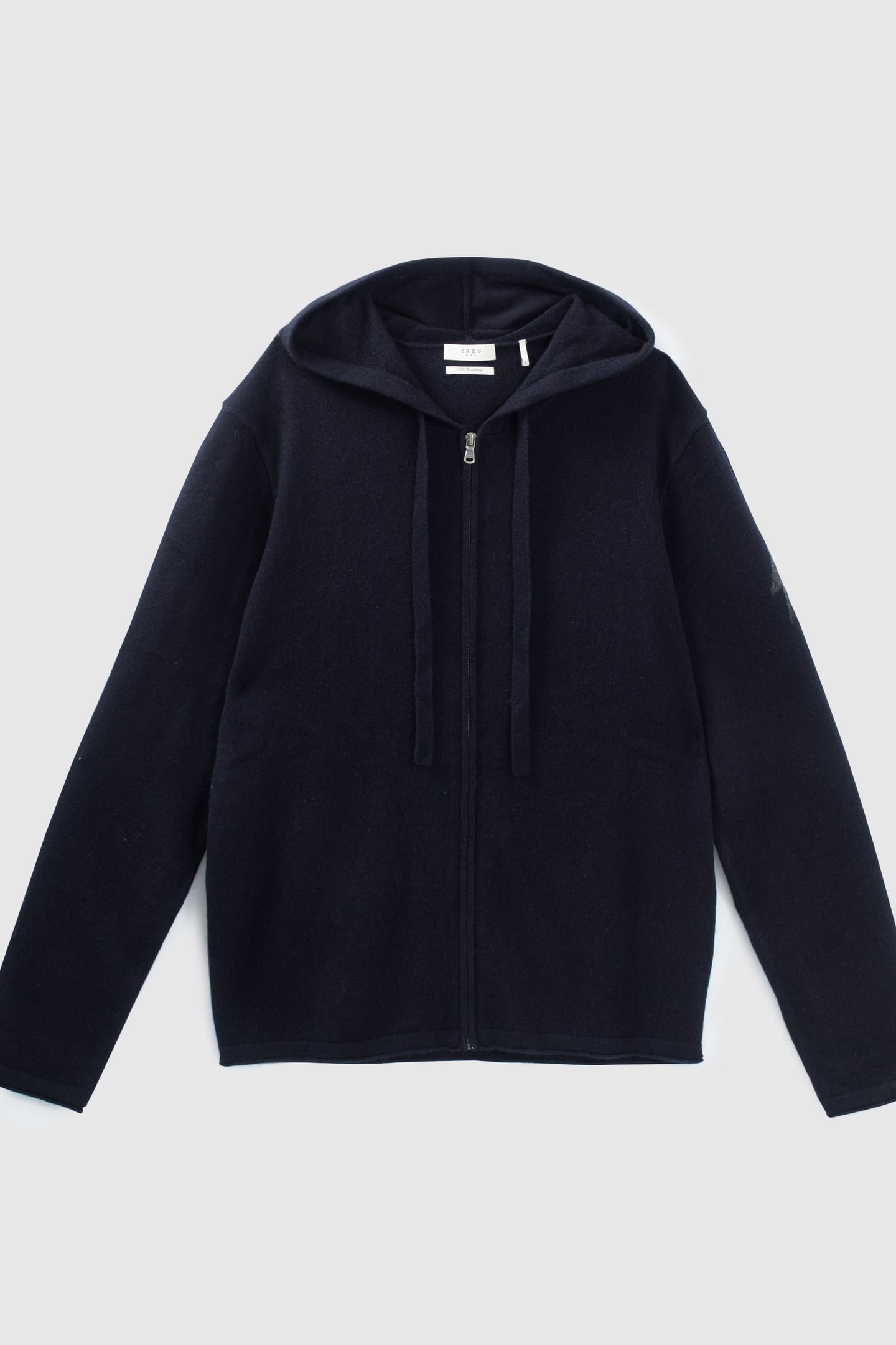 NAVY PURE CASHMERE ZIPPED HOODED CARDIGAN 4