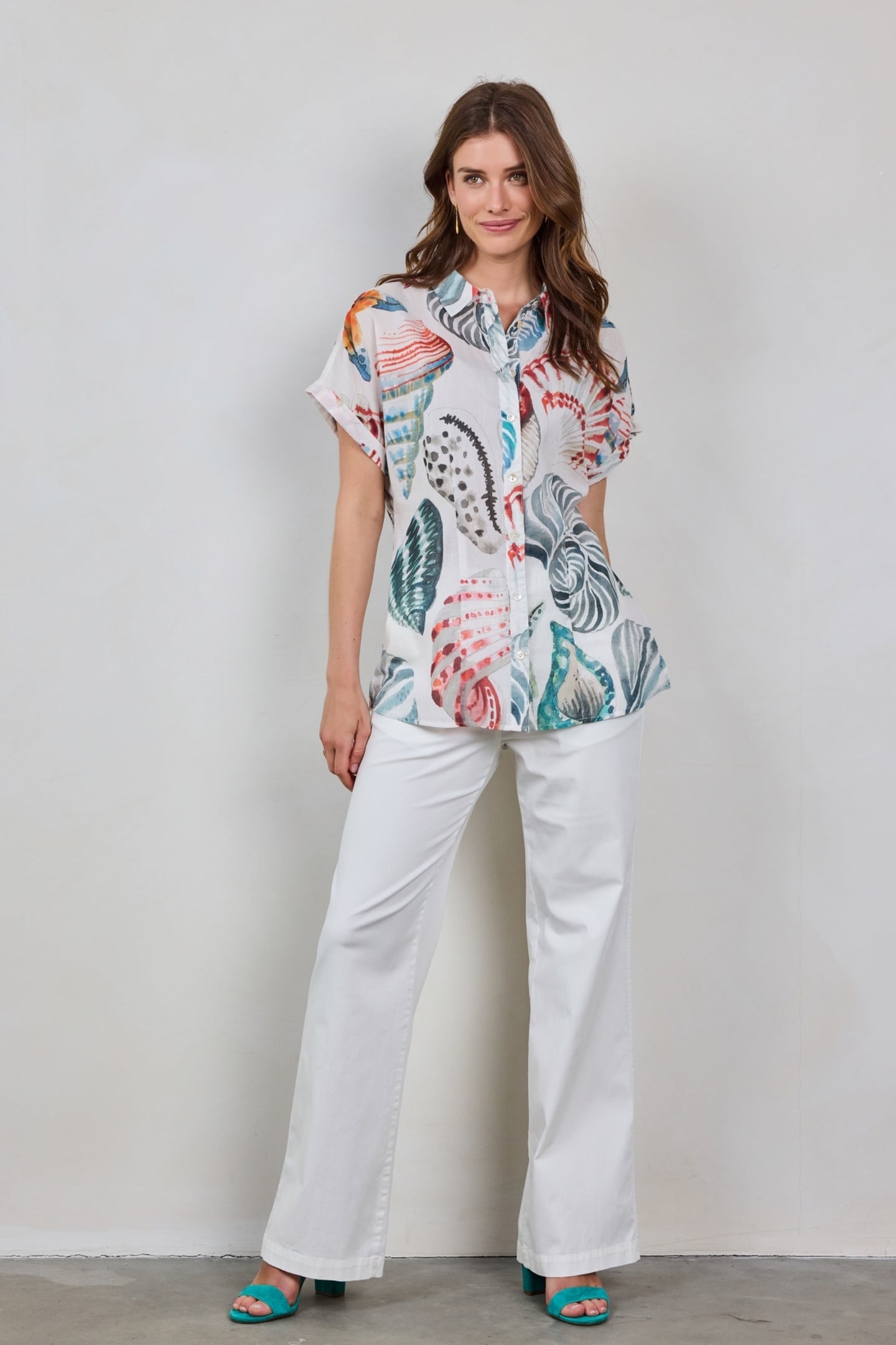 LOOSE BLOUSE SIERRA IN OFFWHITE WITH OCEAN TREASURES XL PRIN 2