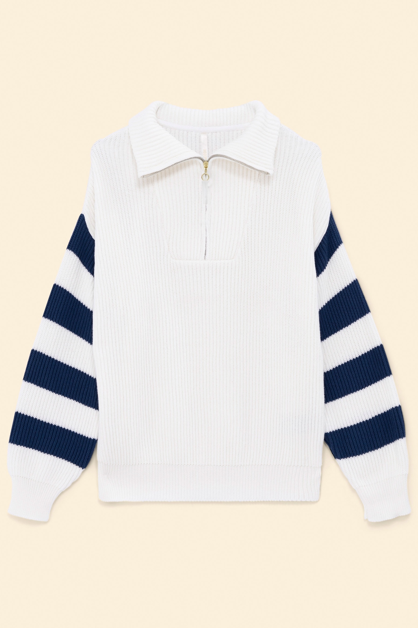 WHITE TRUCKER SWEATER KNIT STRIPED SLEEVES OFF-WHITE 6