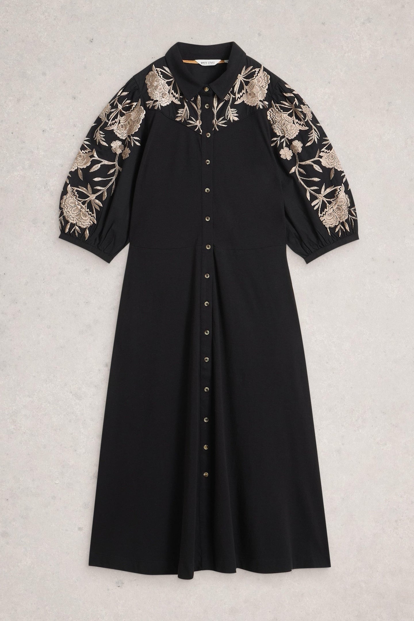 RUA EMBROIDERED JERSEY DRESS PURE BLACK 4