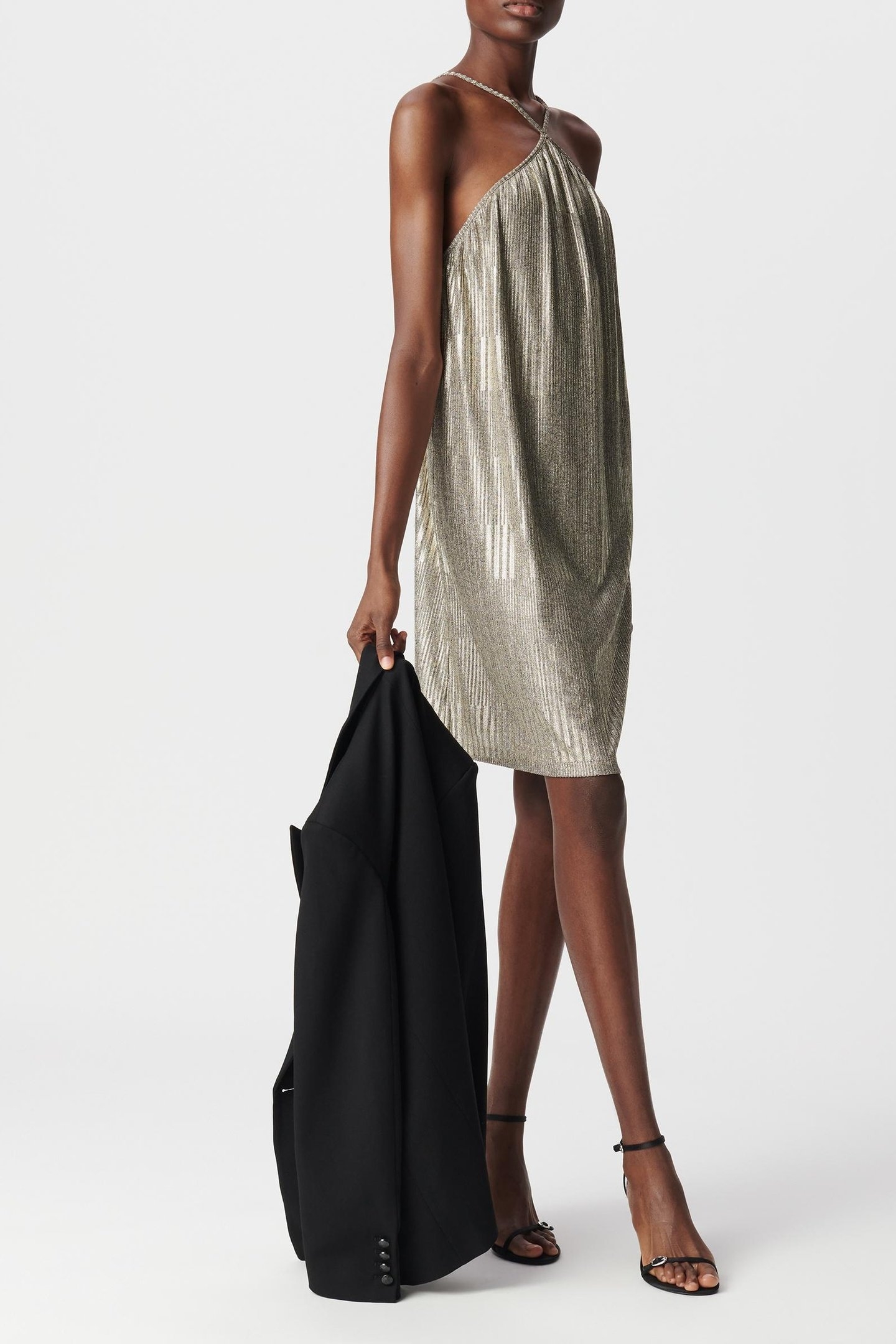 GOLD RIBBED METALLIC KNIT DRESS 3