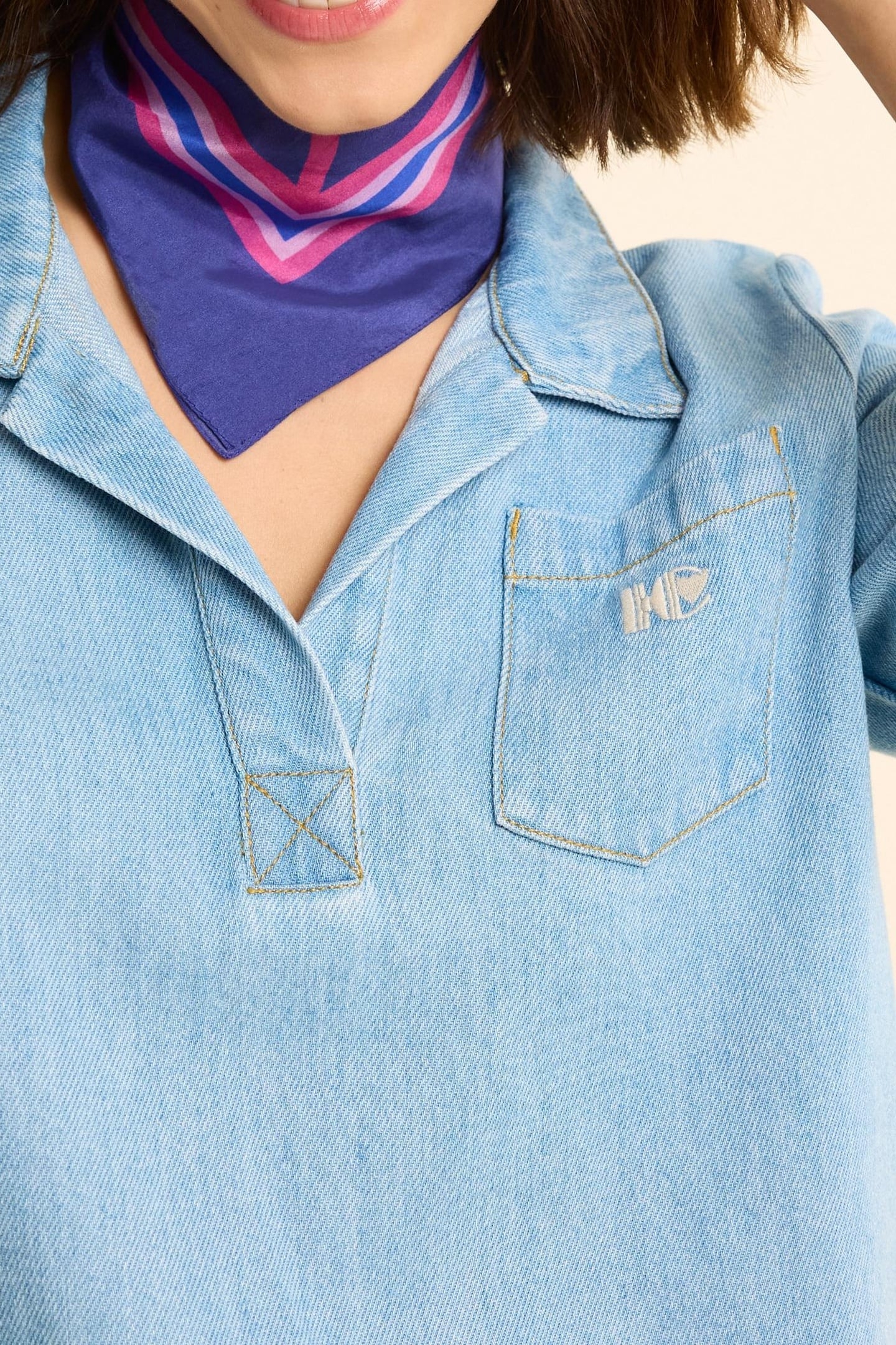 BLUE DENIM PEA JACKET-STYLE TOP BLEACH 4