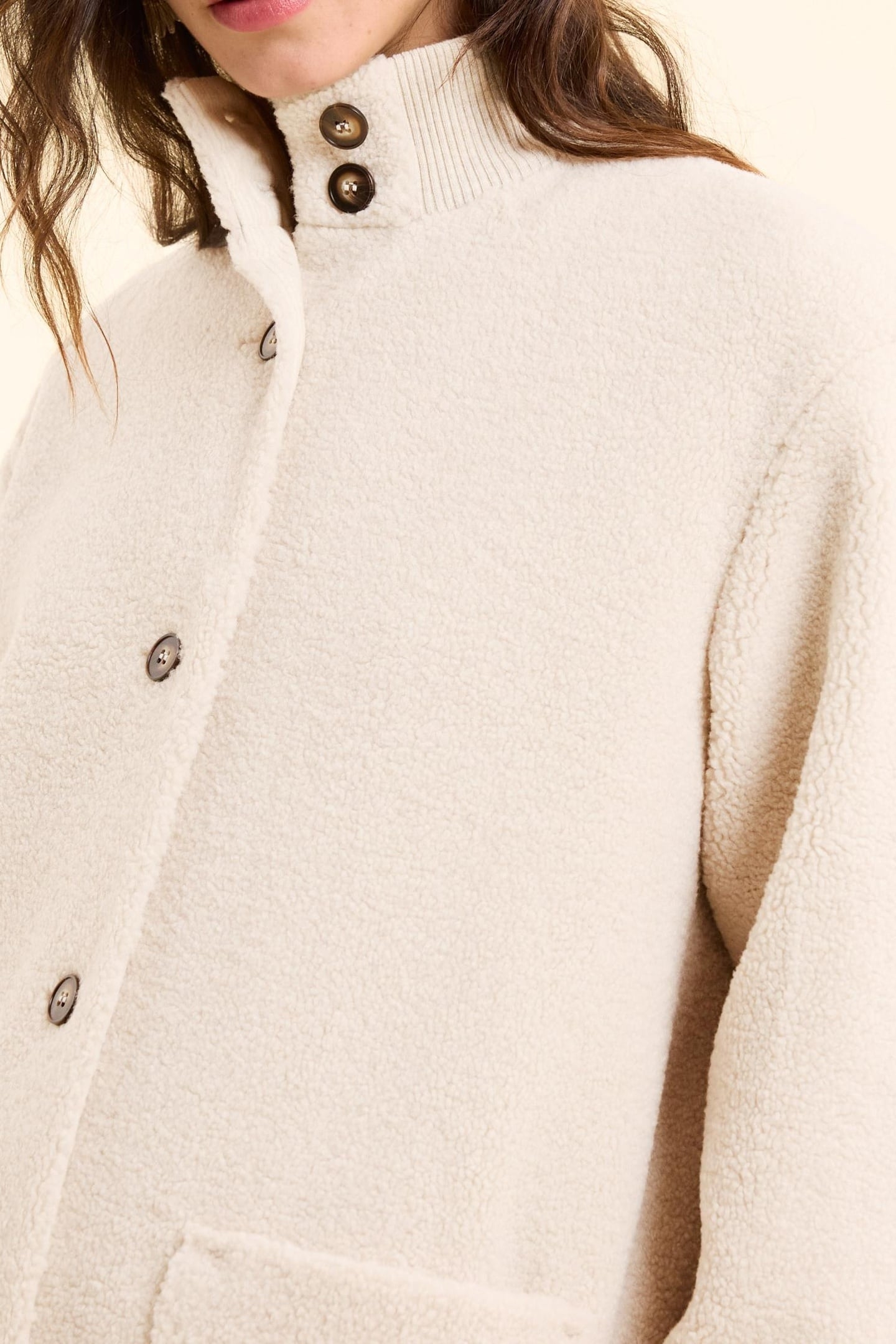 ECRU SHERPA STAND-UP COLLAR COAT ECRU 6