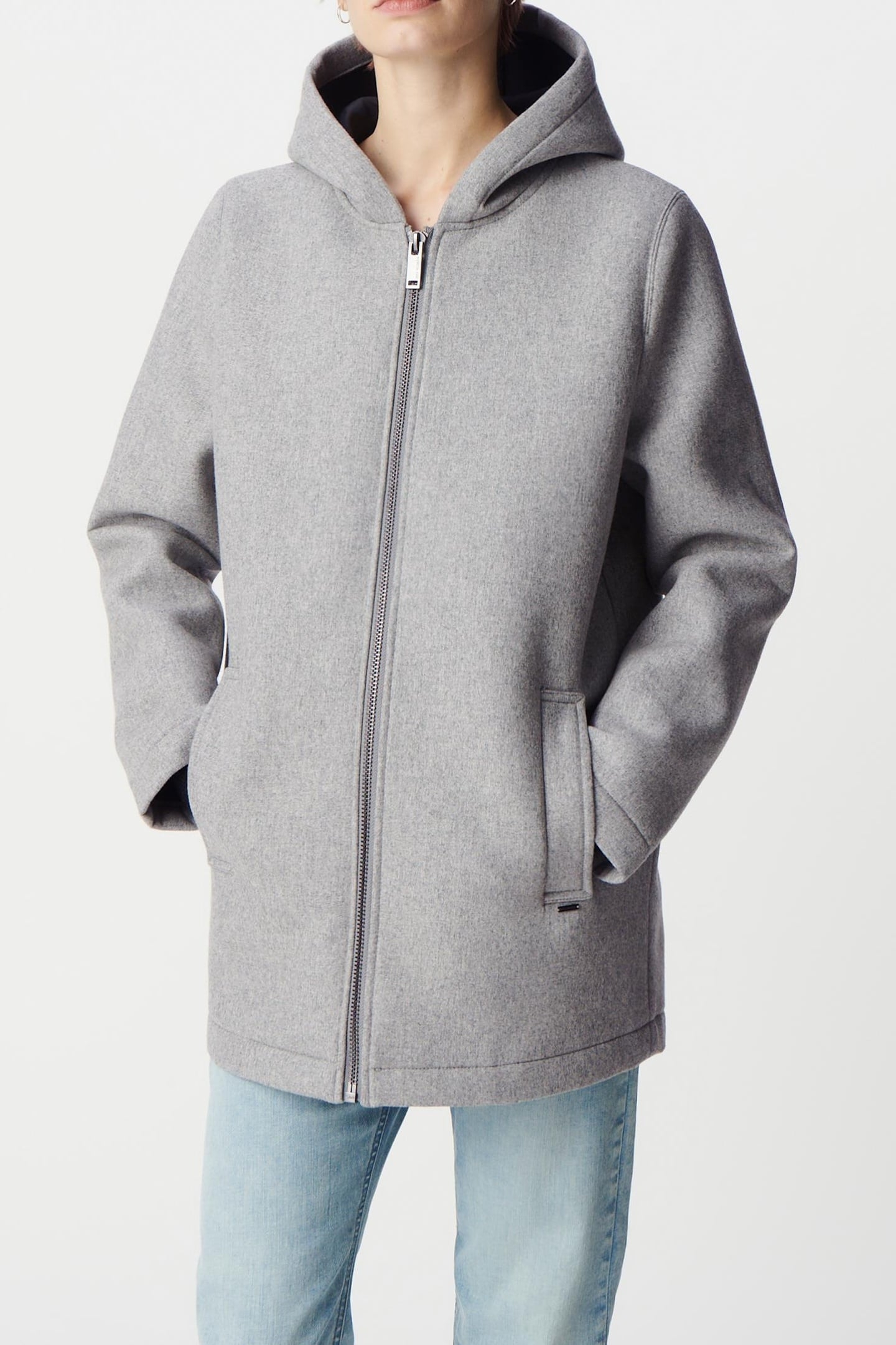 GREY WOOL FLANNEL HOODED COAT 2
