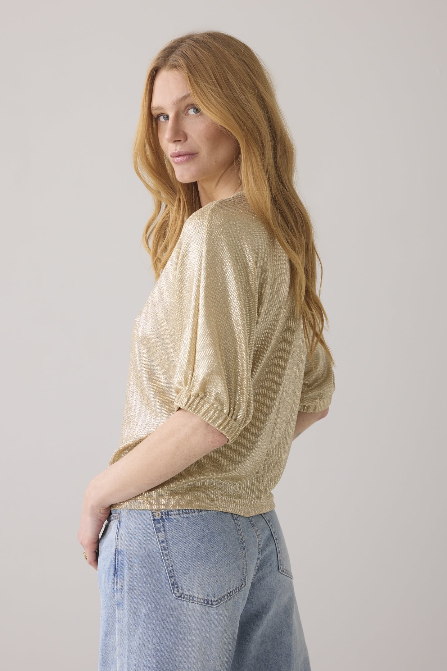 BATWING BOXY TOP METALLIC SWEAT FLUID SOFT CAMEL 3