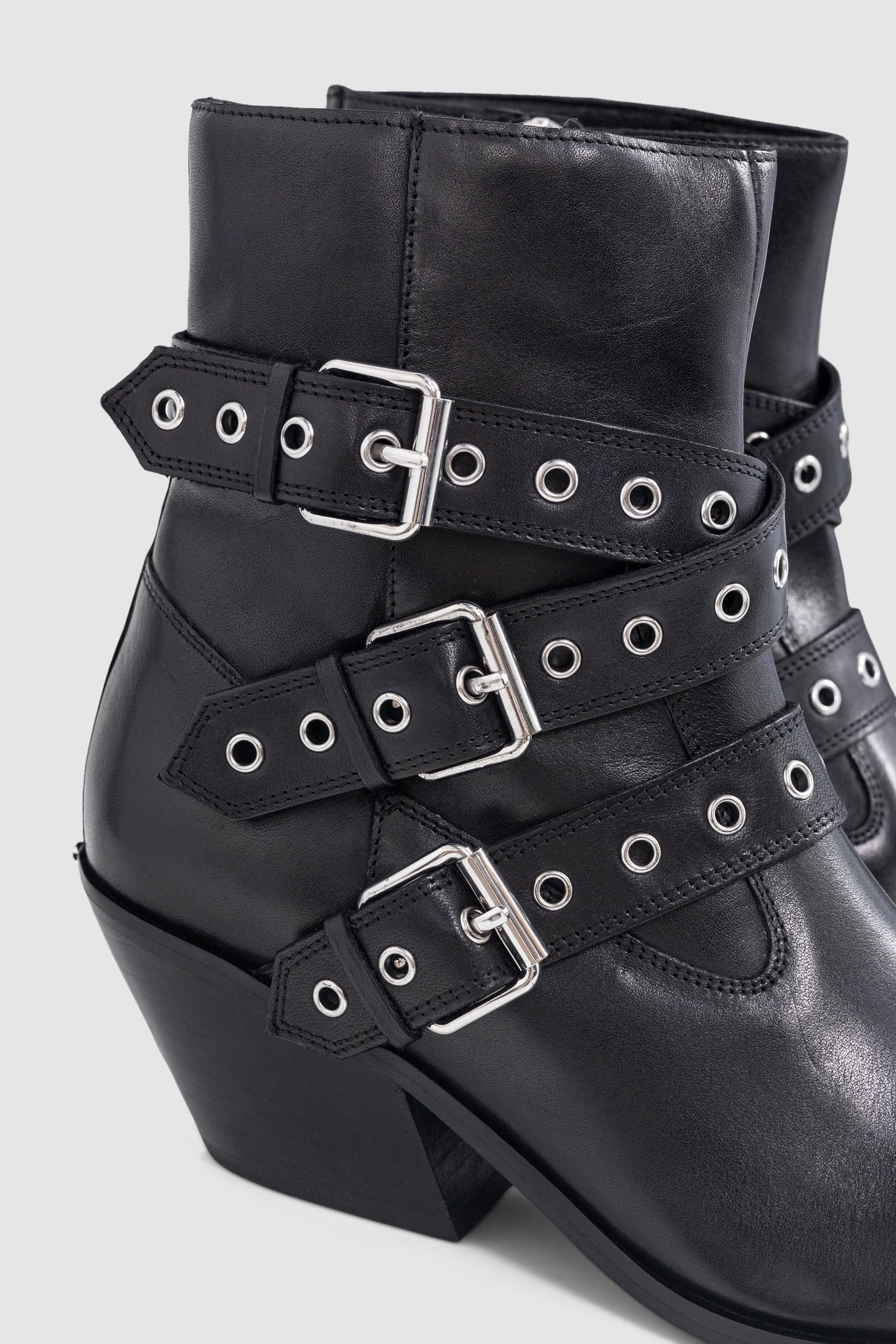 SANTIAGS BOOTS BLACK LEATHER EYELET BUCKLES 5