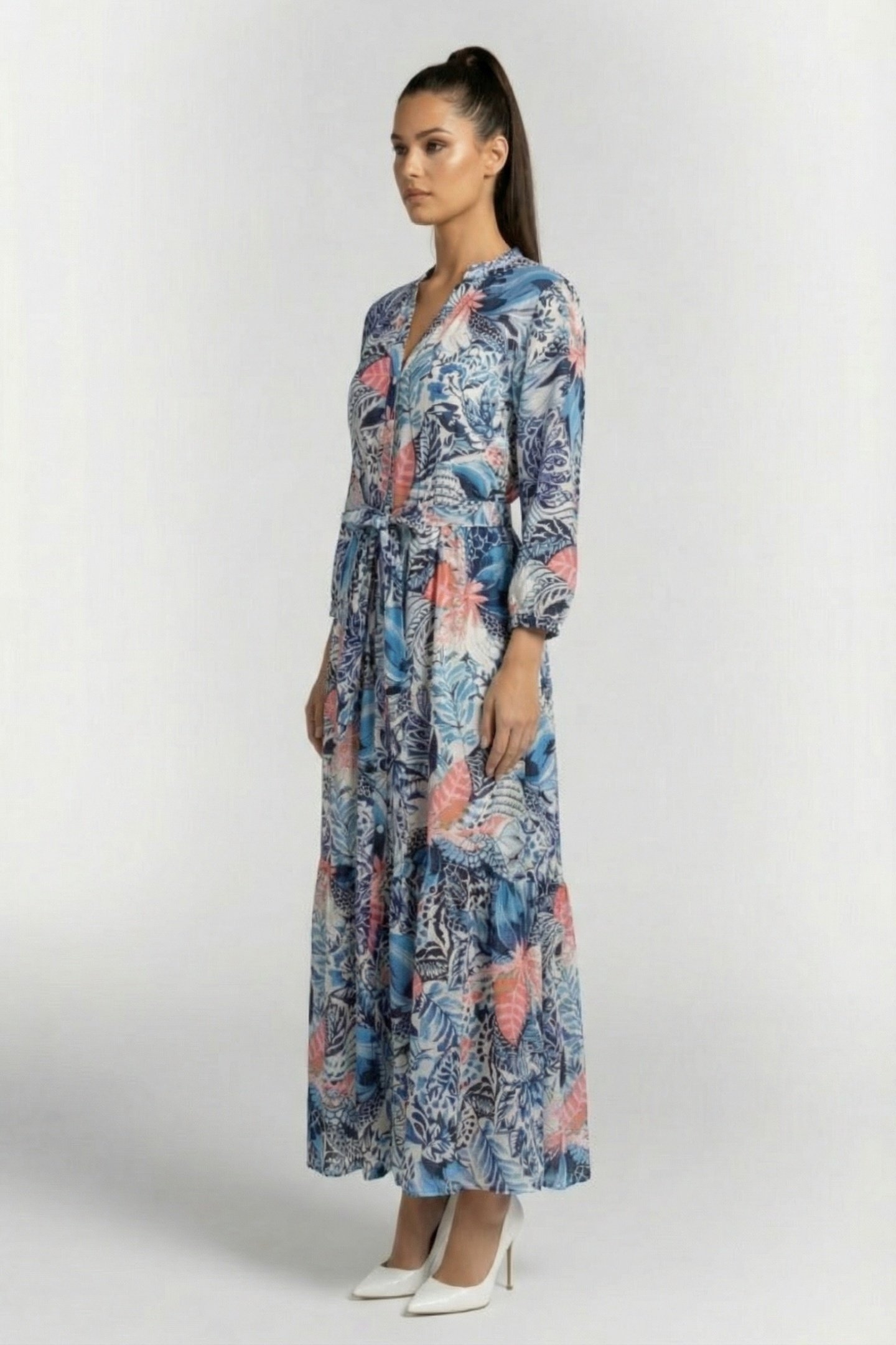 DRESS MELODY IN OFFWHITE WITH AZUR FUSION PRINT 3