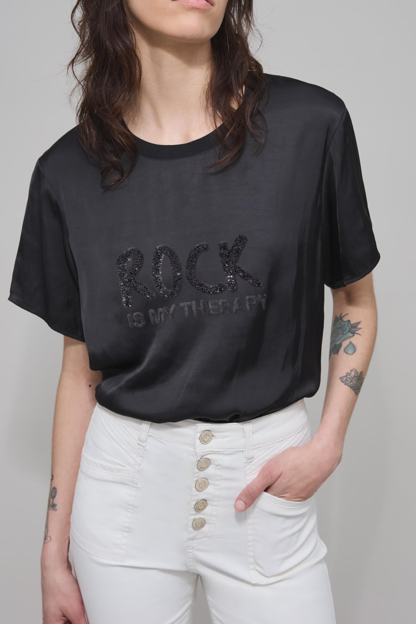 BLACK RECYCLED POLYESTER SEQUIN EMBROIDERED 3