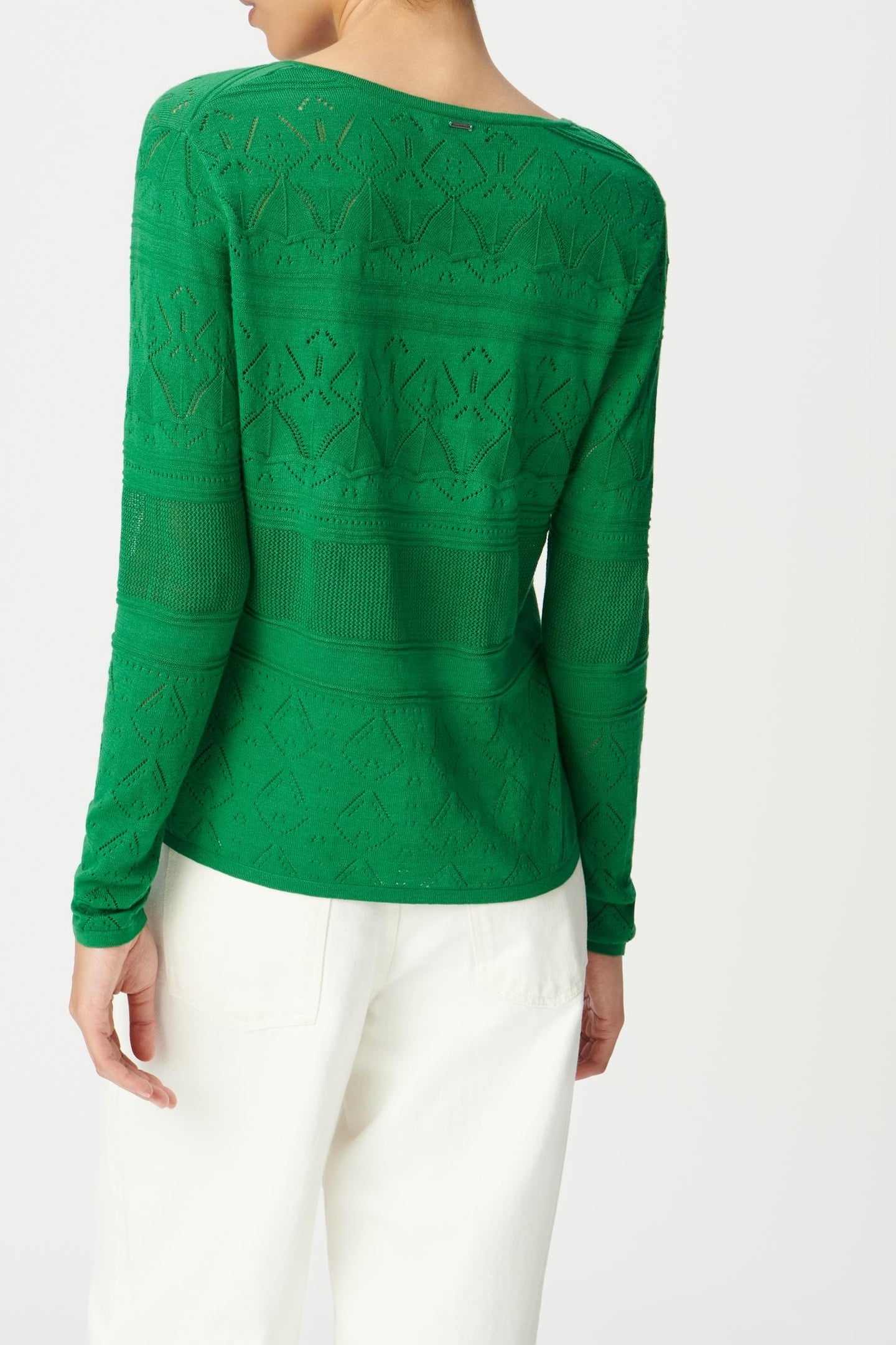 GREEN OPENWORK KNIT LONG-SLEEVED CARDIGAN TO TIE 4