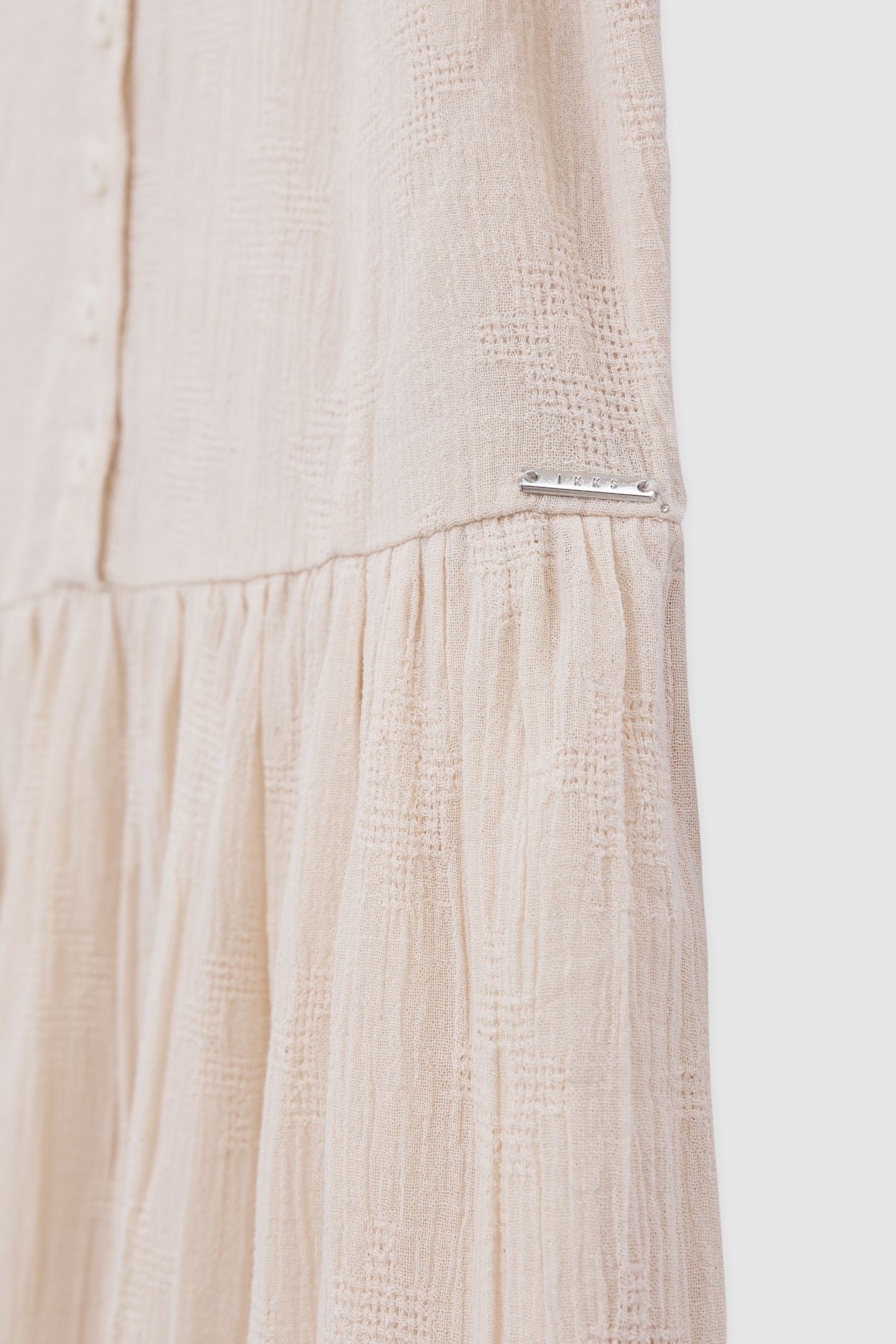 LONG ECRU DRESS WITH ELASTICATED NECKLINE 6