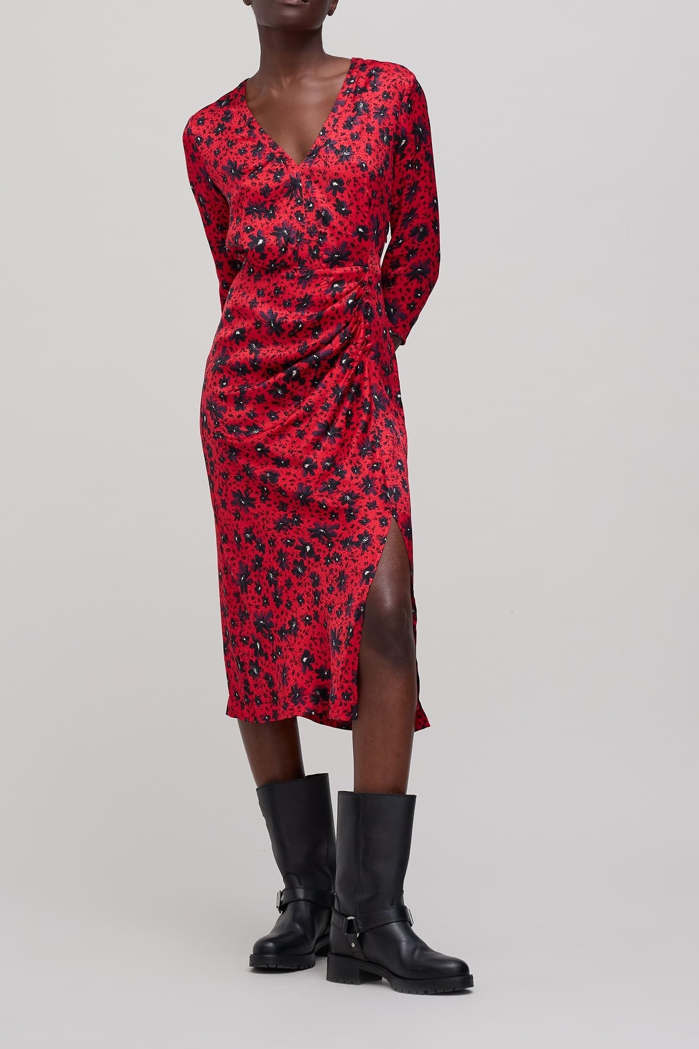 RED FLORAL PRINT MIDI DRESS 2